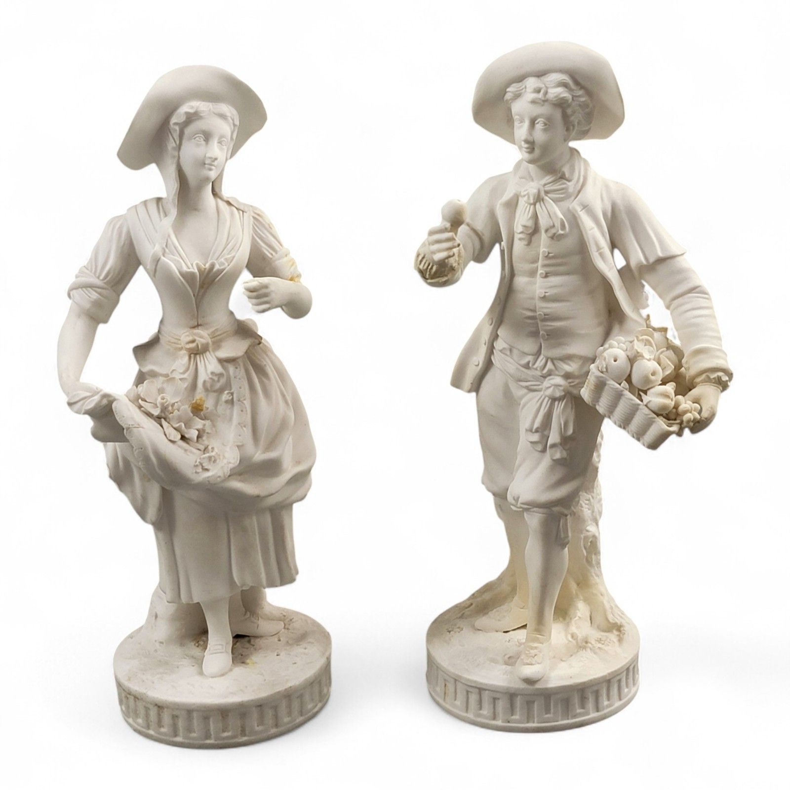 Anique Victorian Minton Parian Biscuit Porcelain Figures “The Gardeners”, C.1845