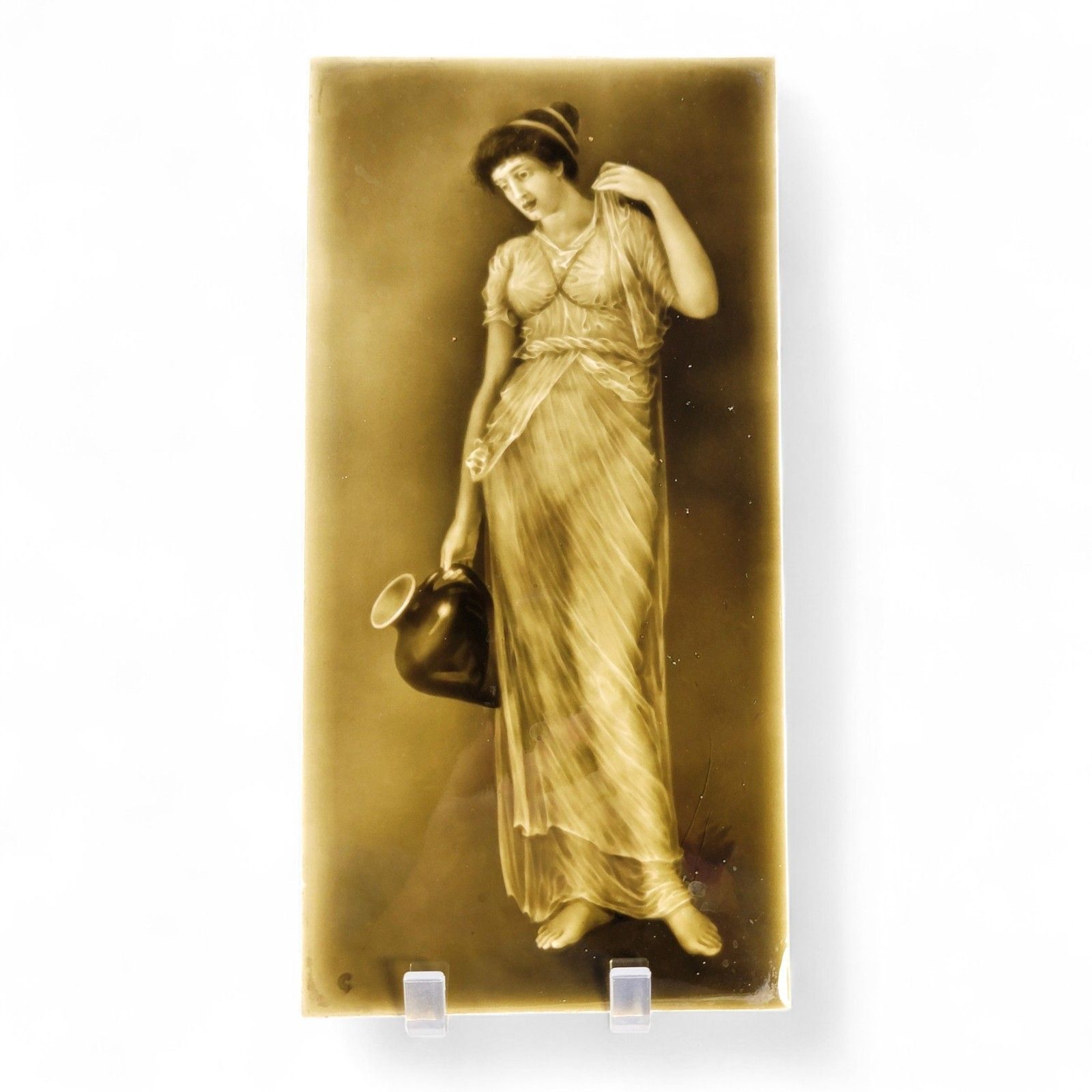 Art Nouveau Sherwin & Cotton Victorian Tile “Lady With Ewer” C1890 Mustard Glaze photo furniture