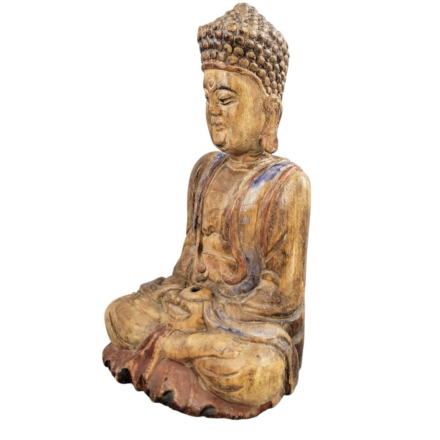 19thc Chinese Temple Wood Buddha, Fine Carving, Candle Aperture photo furniture