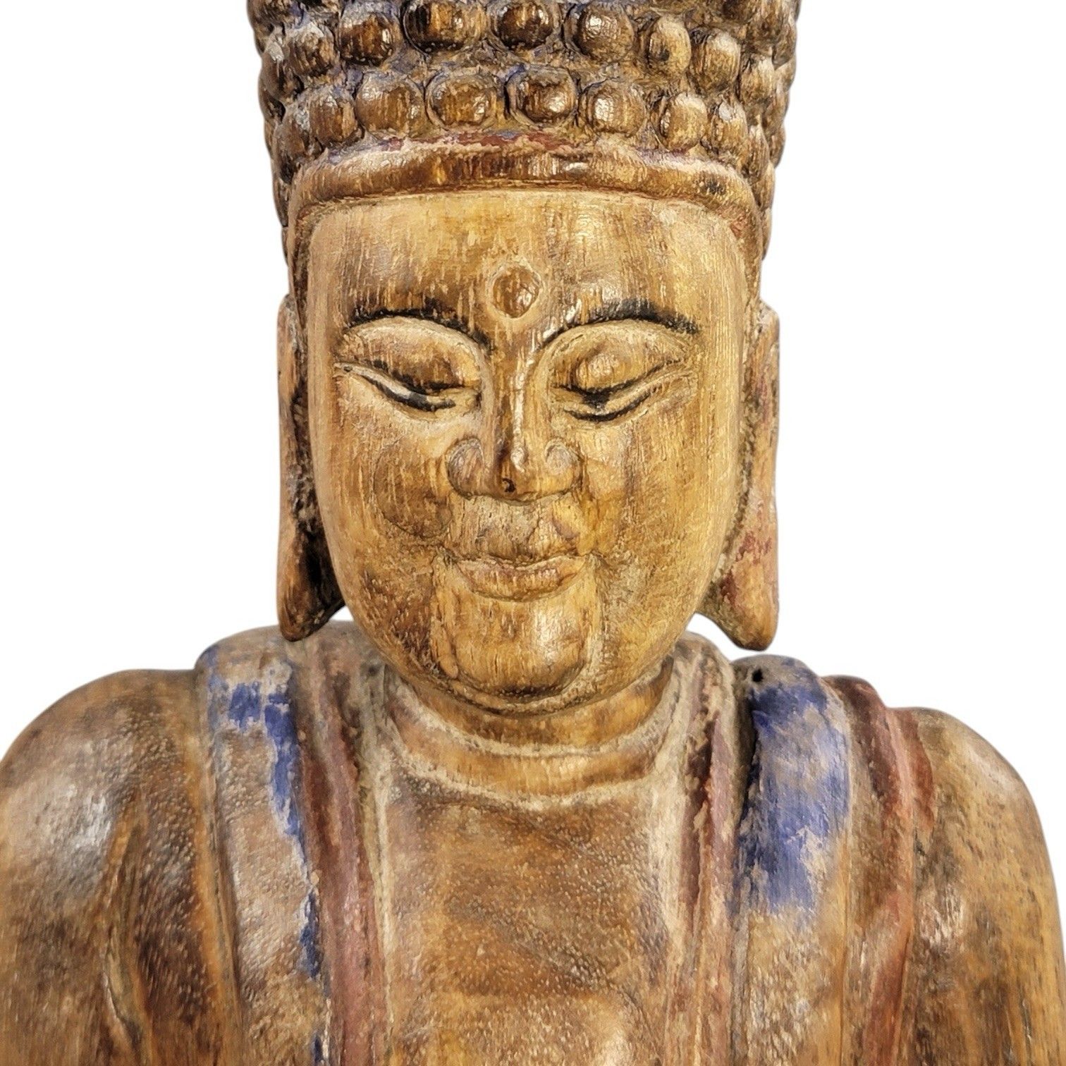 photo buy 19thc Chinese Temple Wood Buddha, Fine Carving, Candle Aperture