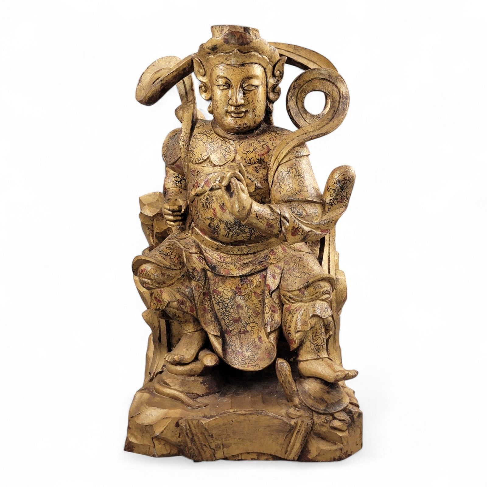 Large 19th Century Chinese Temple Guardian “Zhenwu”, Gilt Painted Wood Figurine photo furniture