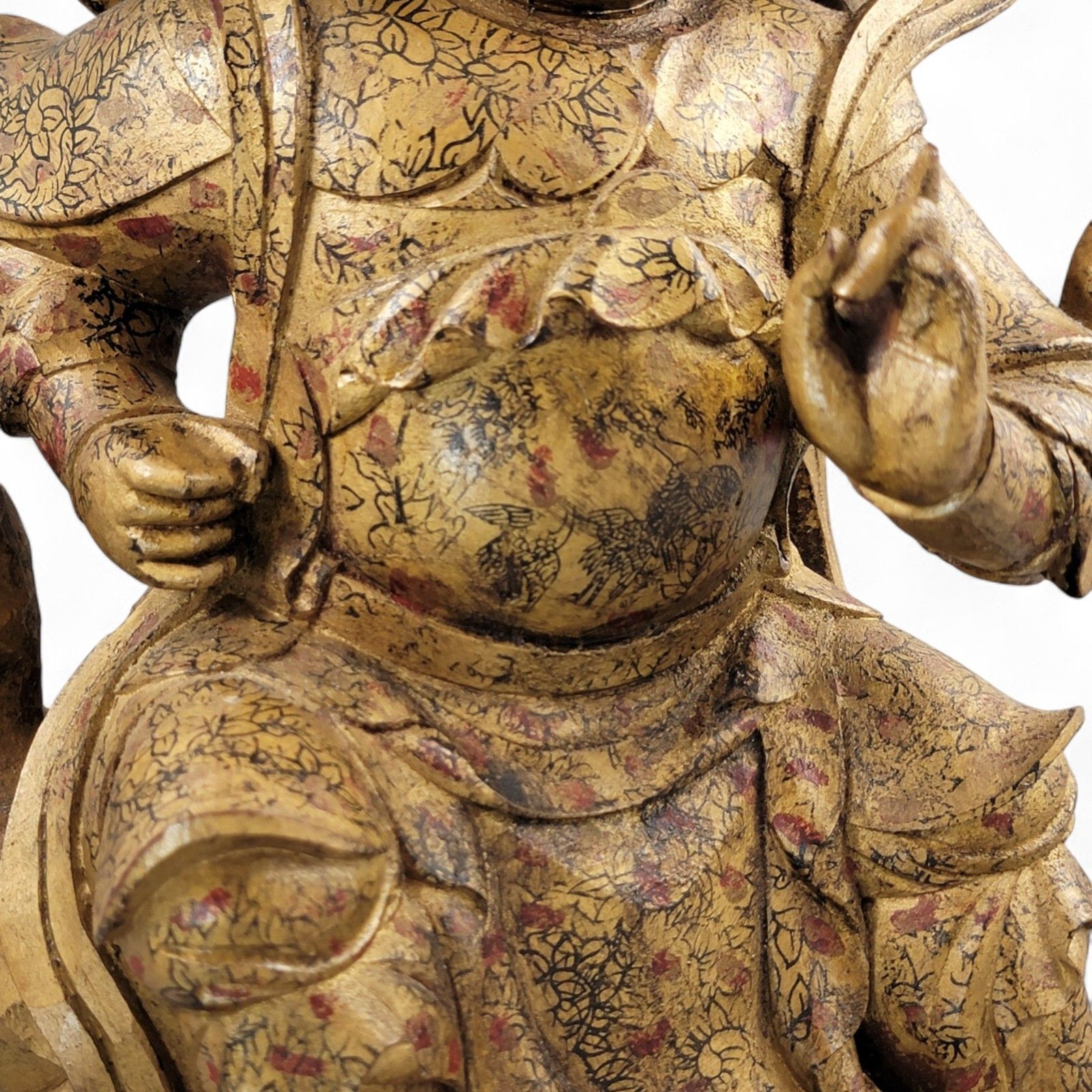 Art Large 19th Century Chinese Temple Guardian “Zhenwu”, Gilt Painted Wood Figurine photo