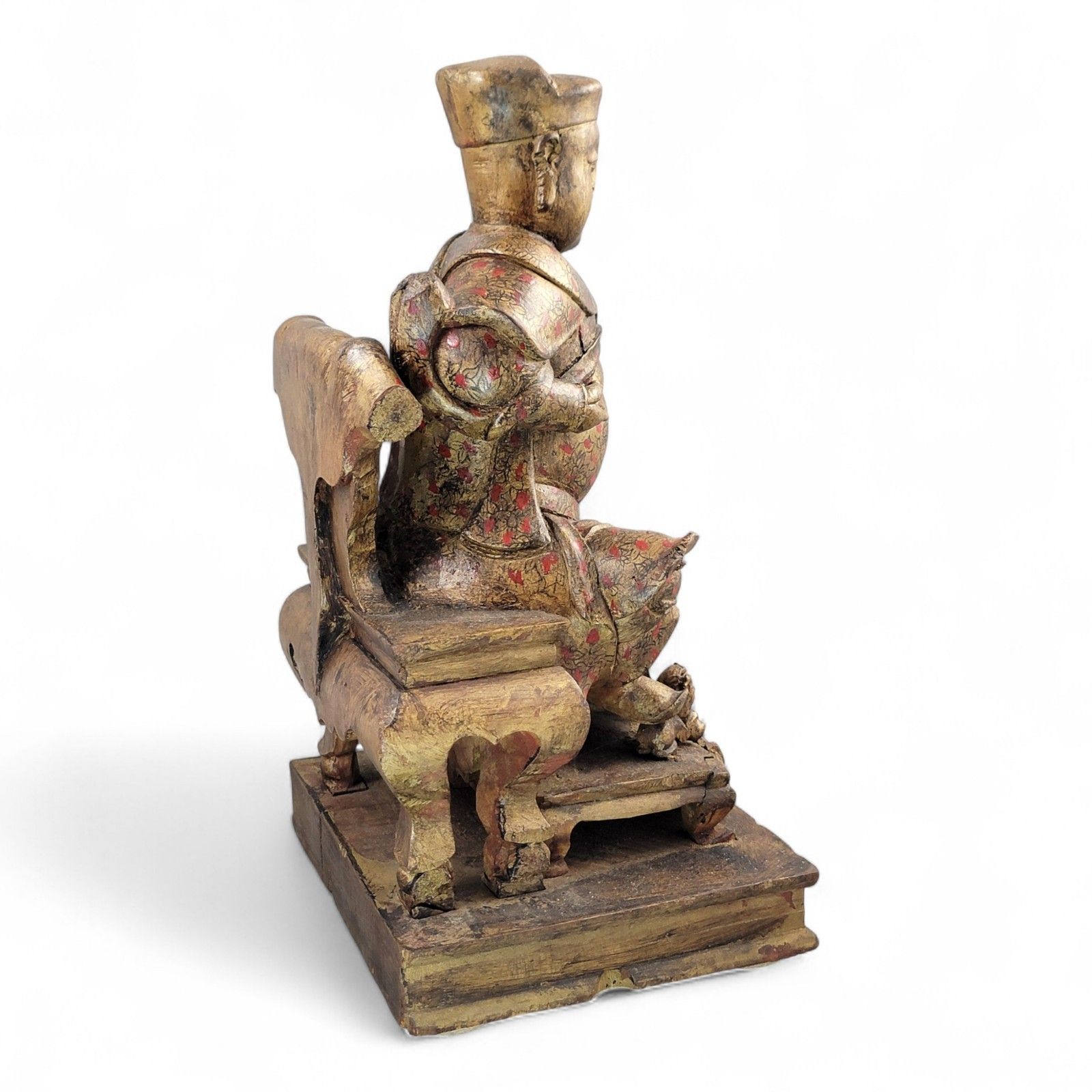 Early Chinese, Gilt, Painted Wood, Temple Figure, Civil Official, C.1650 photo vinterior