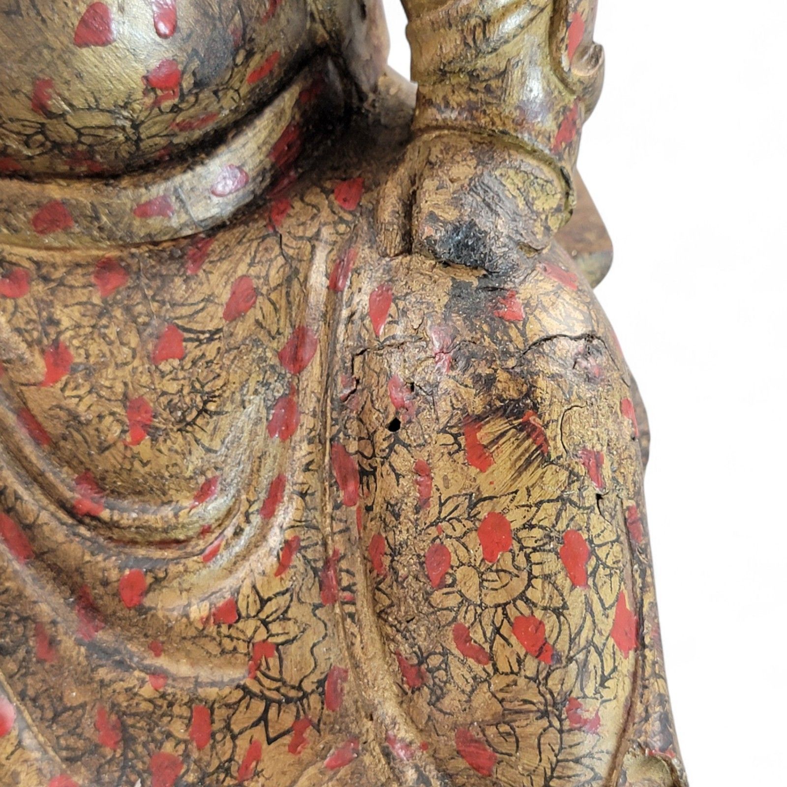 photo vintage Early Chinese, Gilt, Painted Wood, Temple Figure, Civil Official, C.1650