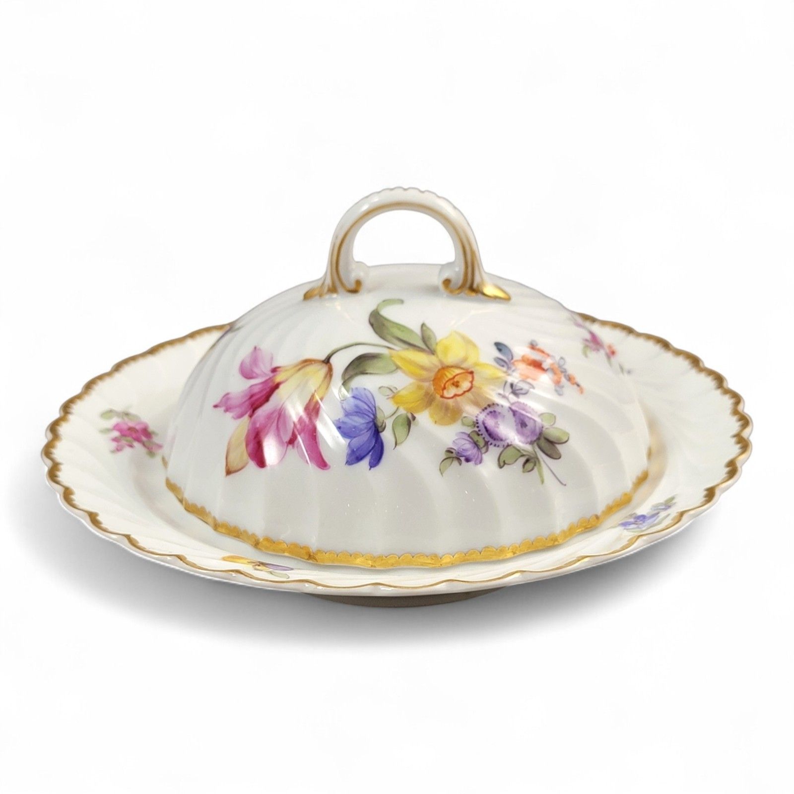 Nymphenburg Porcelain Butter Dish “Louis XVIII”, Hand Painted C.1895