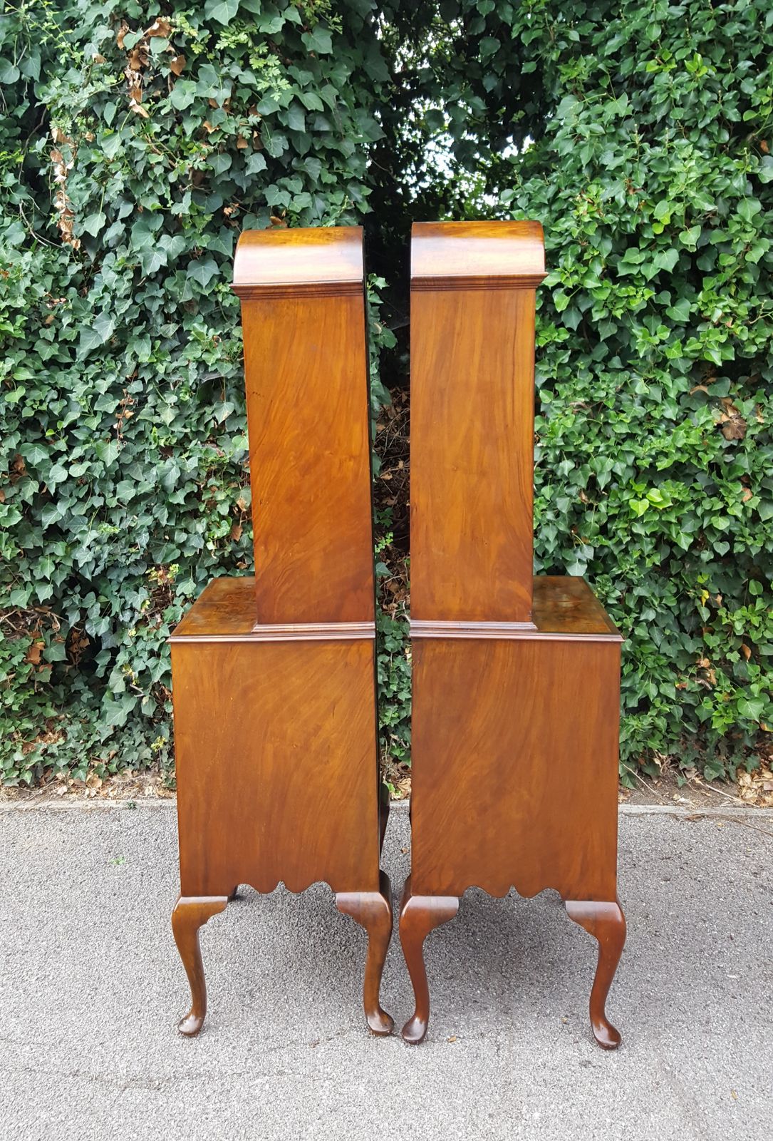 Furniture Pair Queen Anne Walnut Bookcase Display Cabinets On Base photo
