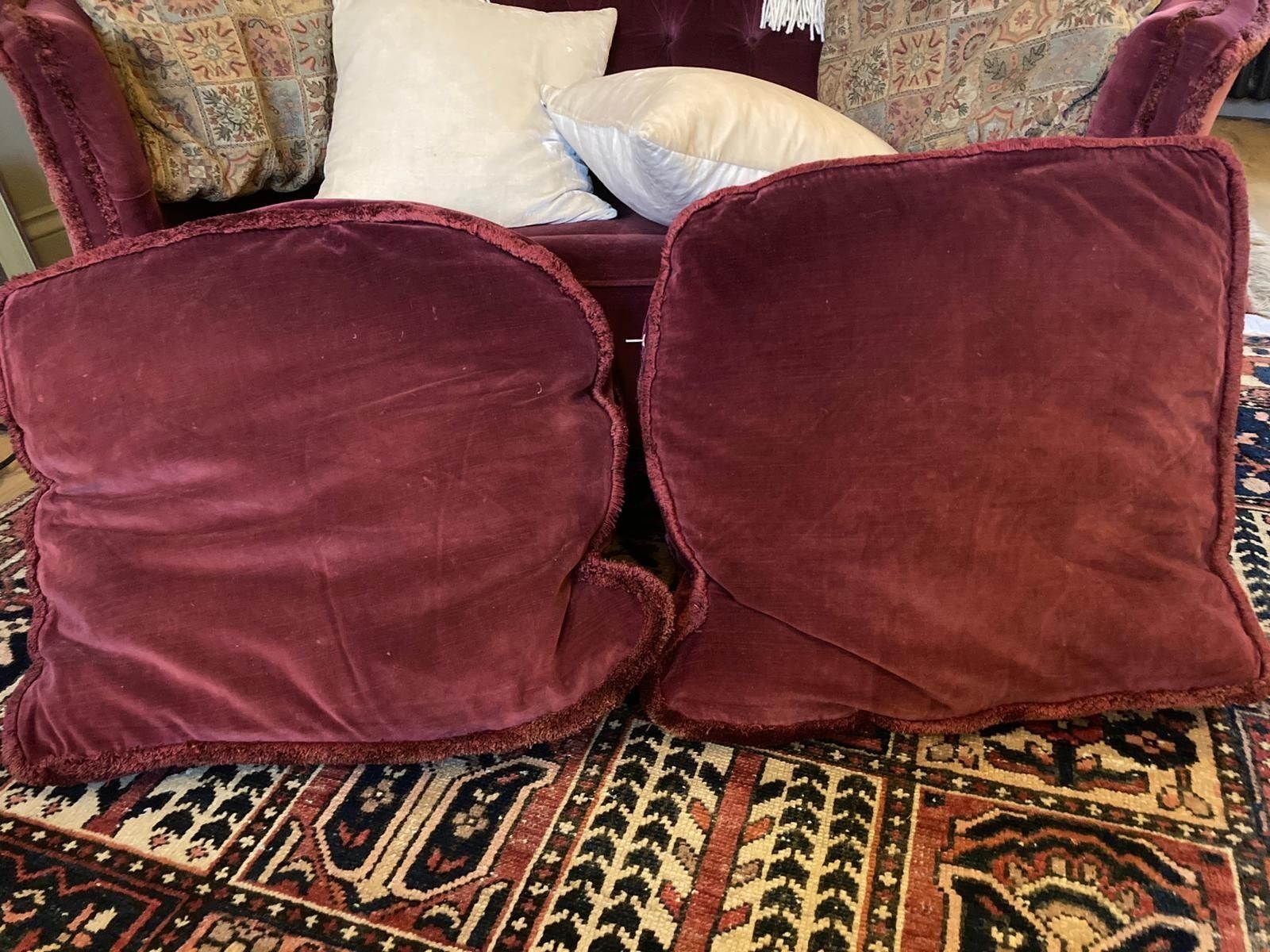 Pair Of Ruby Red Antique Wood Framed Tub Sofas photo Furniture