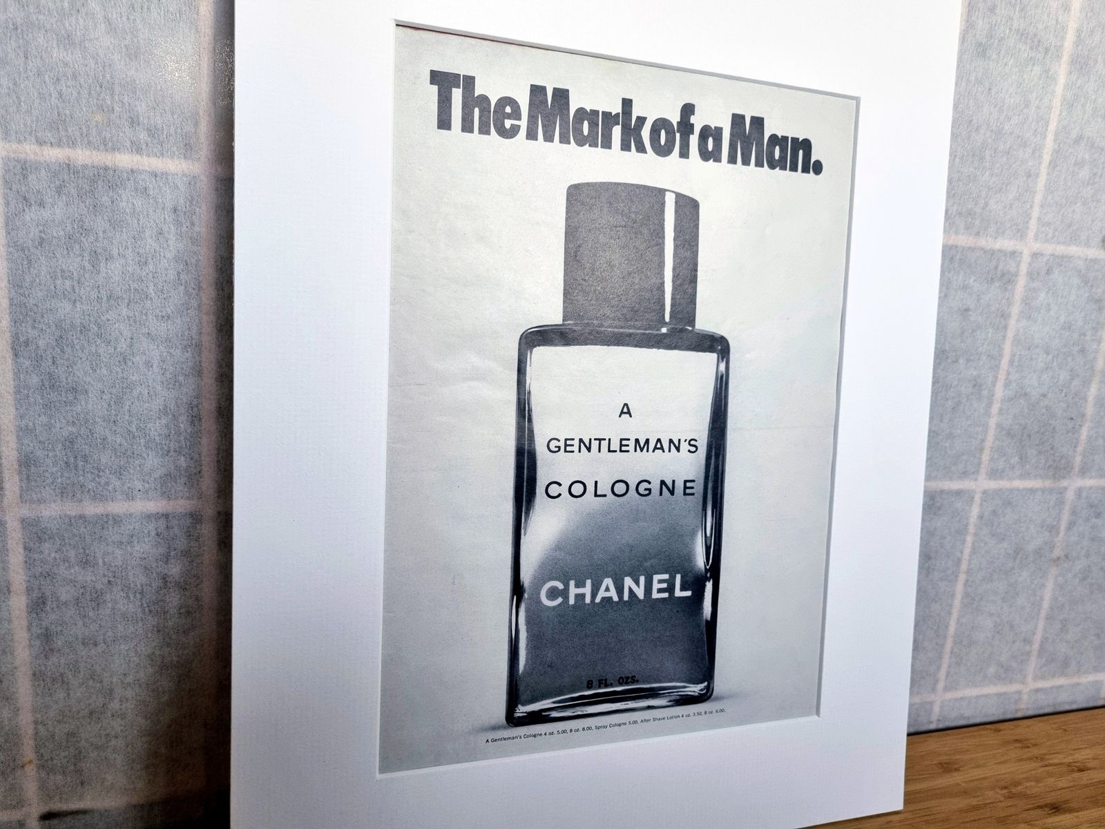 Vintage Fragrance Print Ad, Chanel Mens Cologne Advertisement, 1960s Magazine Page Mounted Wall Art