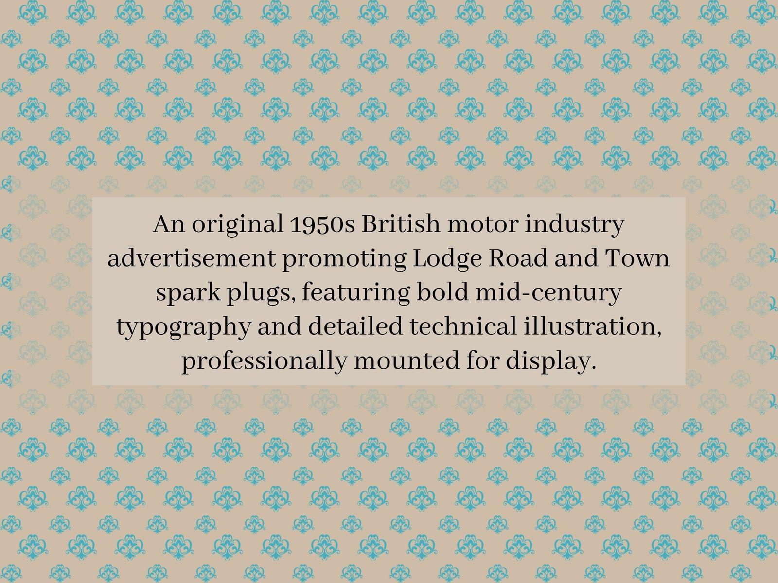 Vintage Motor Advert Print, Lodge Road Town Plugs, 1950s British Spark Plug Advertisement, Classic Car Wall Art, Mounted photo furniture