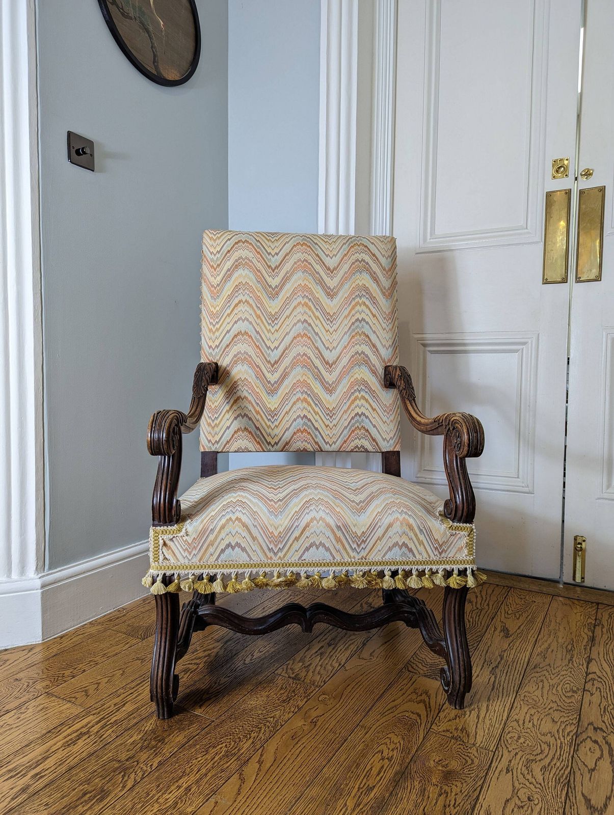 A Charming French Antique Carved Walnut Framed Armchair In Louis XIV Style C1860 photo for sale