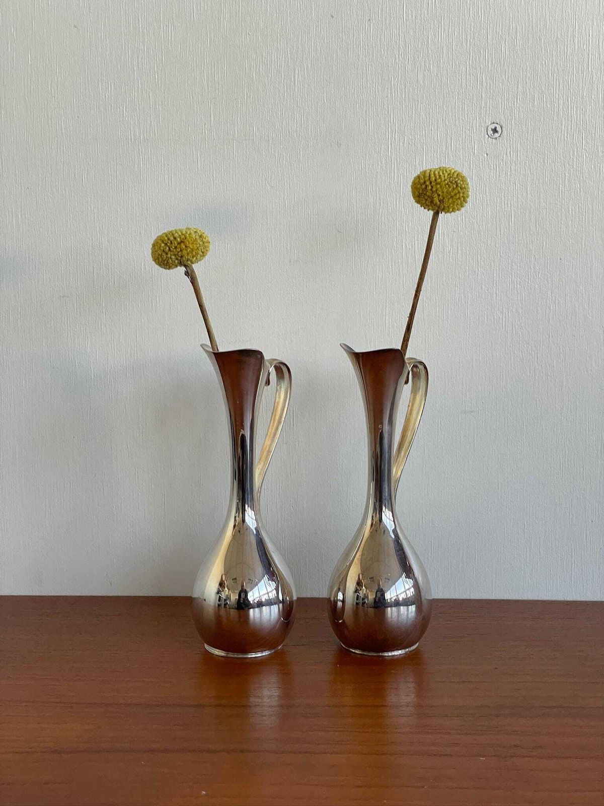 Pair Of Danish Modernist 60s Silver Plated Small Vases Pitcher By Jorgen Steffensen