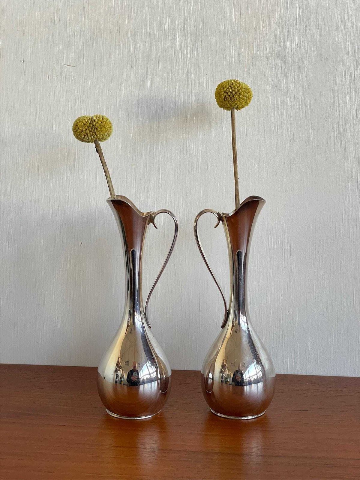 Pair Of Danish Modernist 60s Silver Plated Small Vases Pitcher By Jorgen Steffensen photo furniture