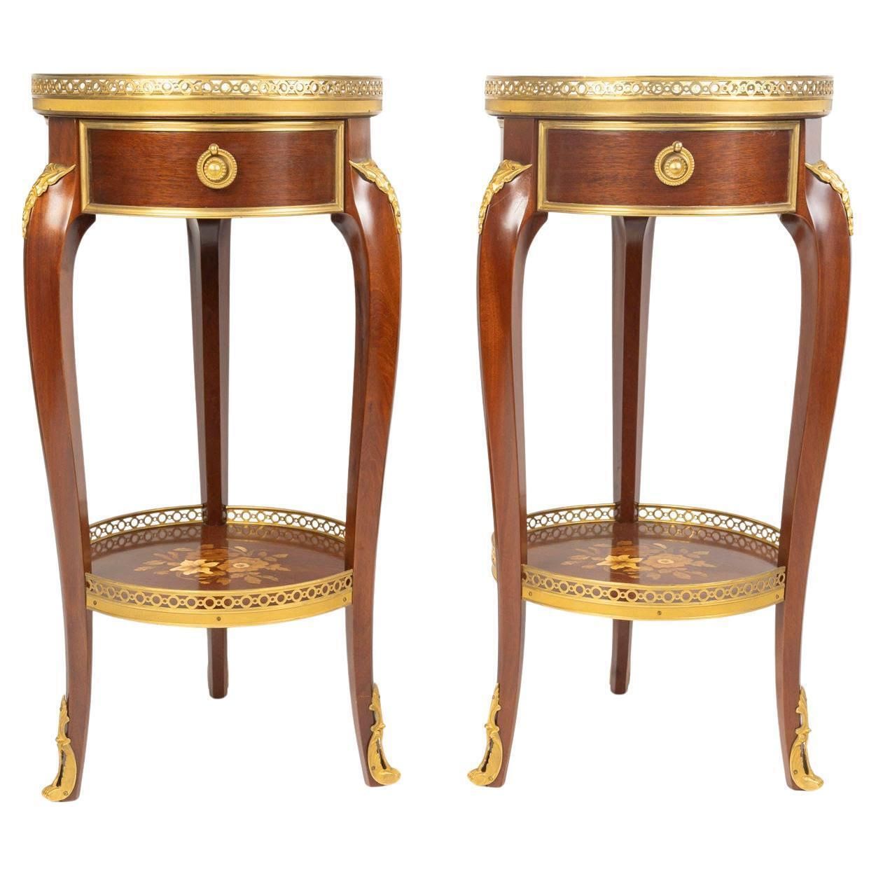 Pair Of Louis XV Style Wooden And Gilt Bronze Side Tables.