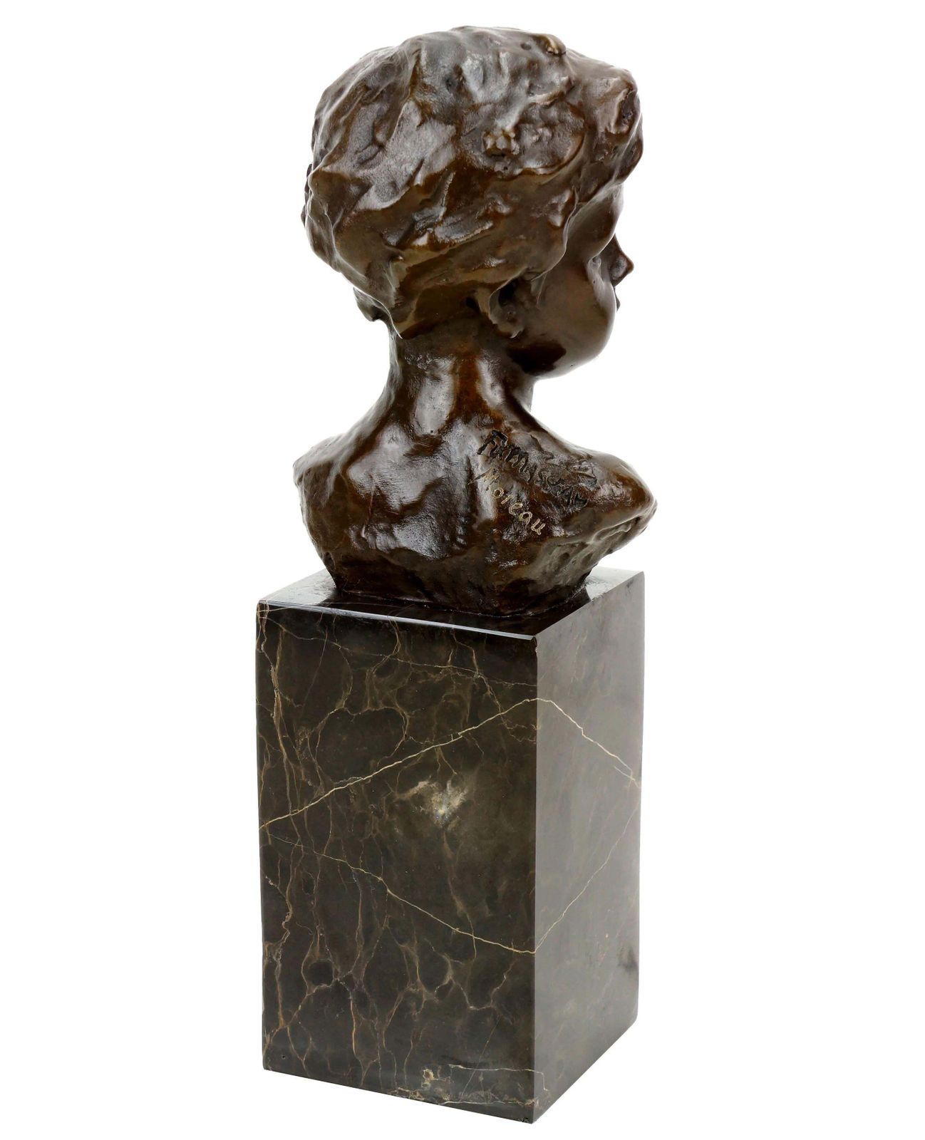 Art Nouveau Bronze Sculpture, Bust Of A Boy, Signed A. Moreau photo vinterior