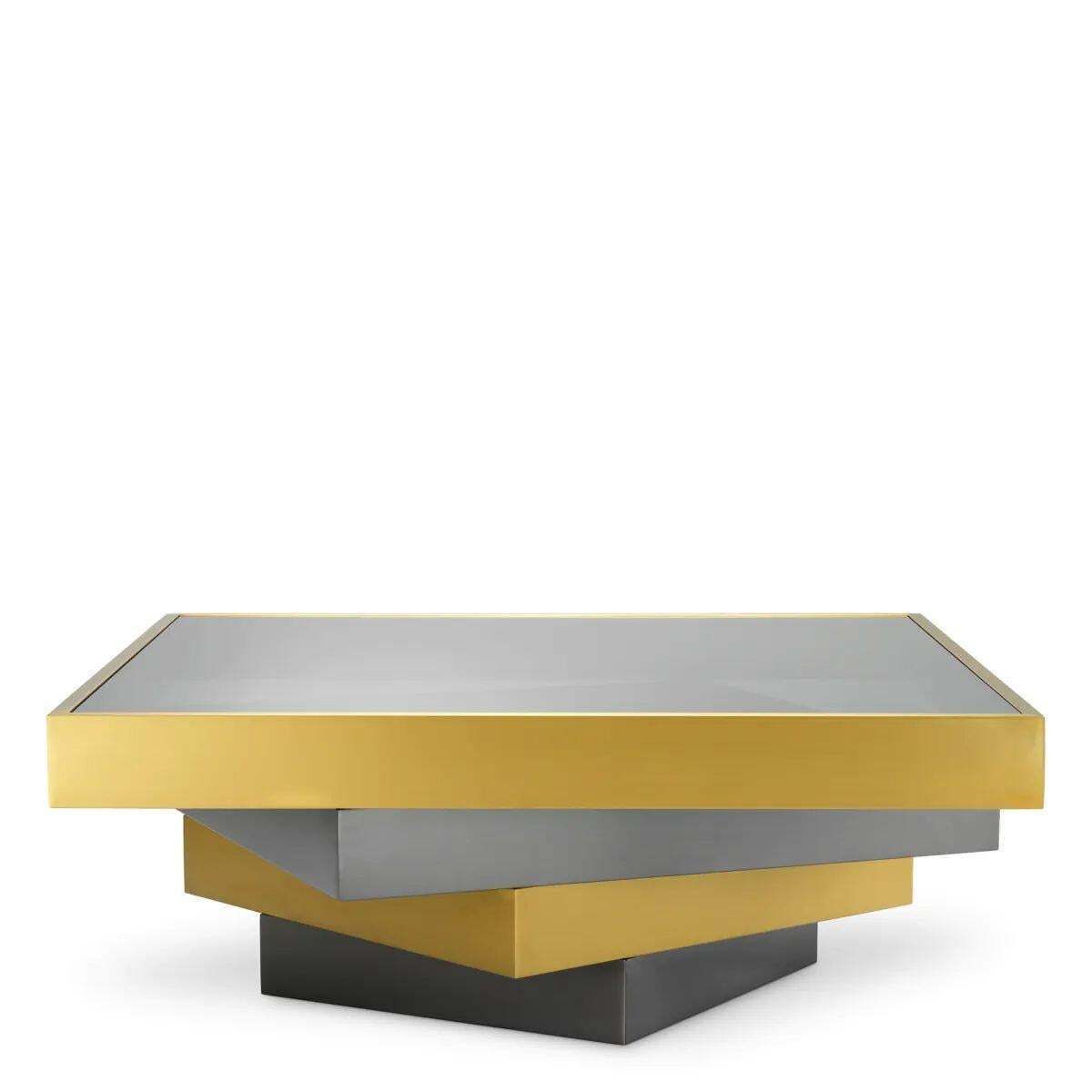 Coffee Table In Brushed Brass, Bronze Finish, And Smoked Glass photo Furniture