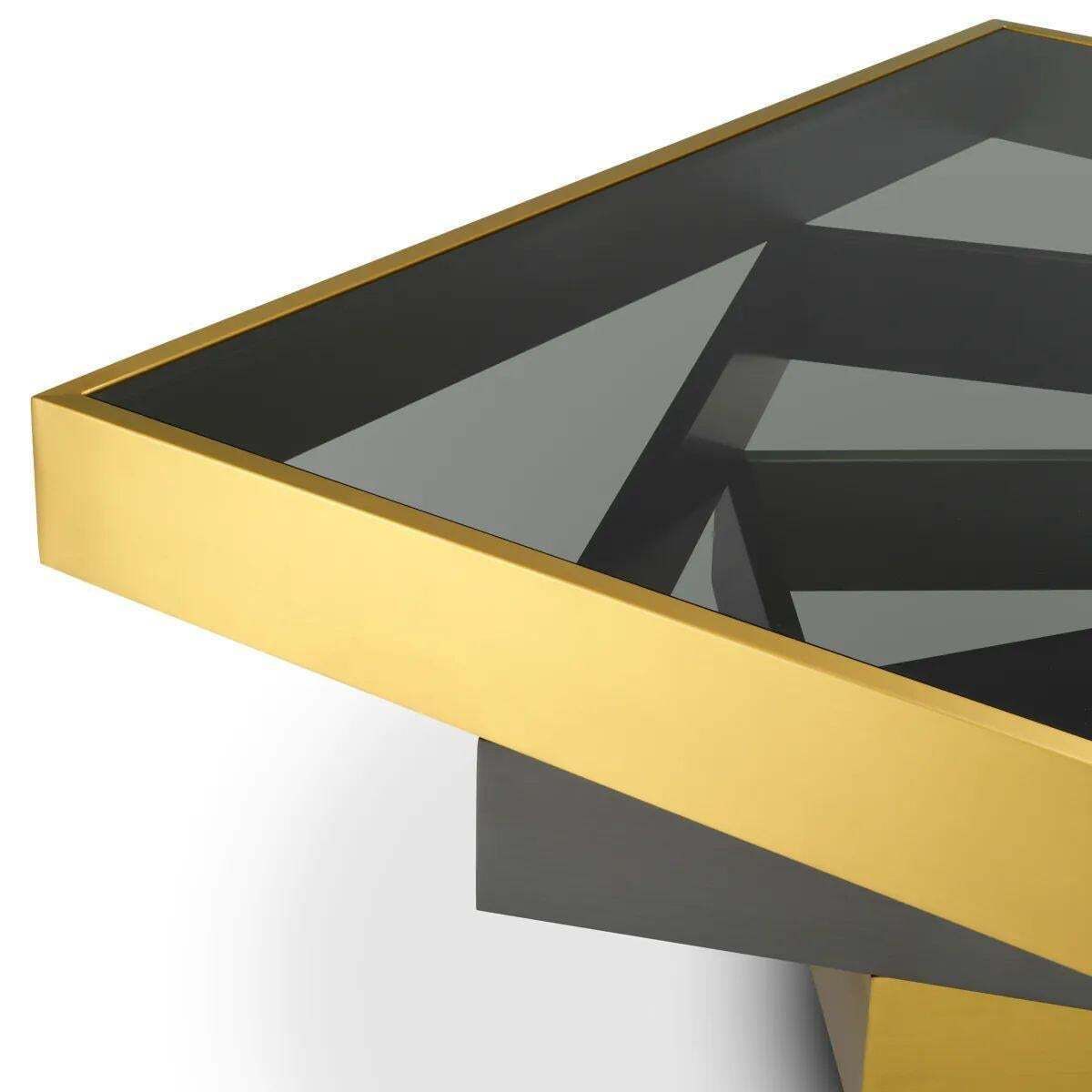 Coffee Table In Brushed Brass, Bronze Finish, And Smoked Glass photo vinterior