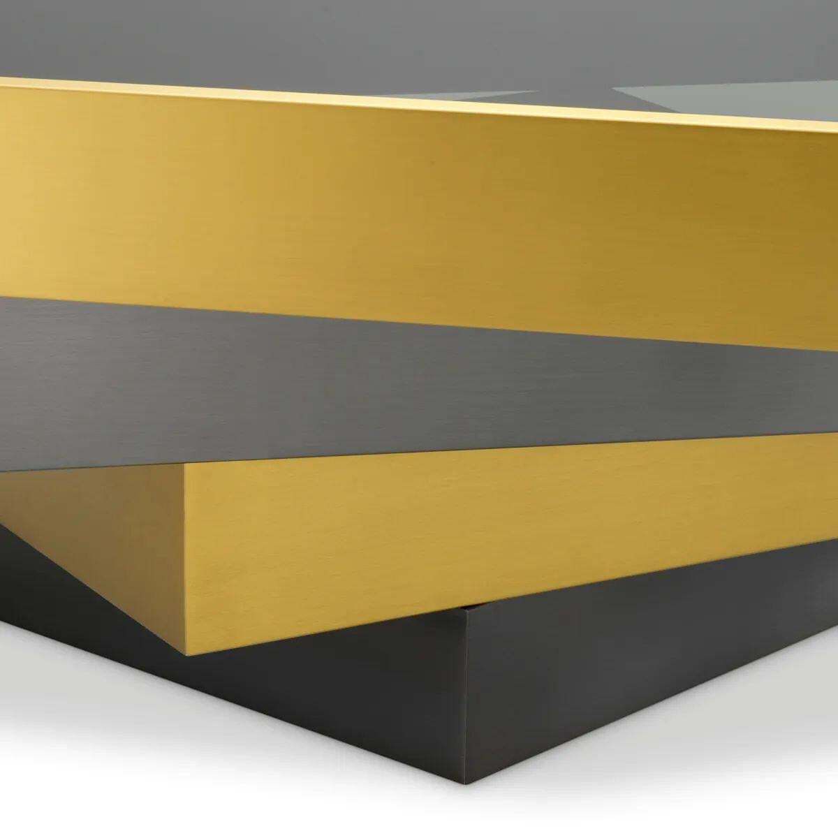 Coffee Table In Brushed Brass, Bronze Finish, And Smoked Glass photo vintage