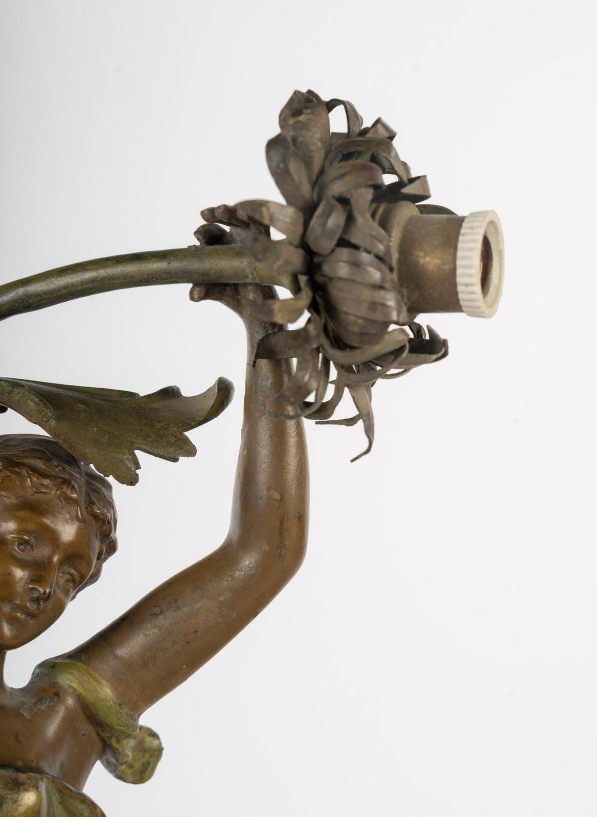 Art Nouveau Period Table Lamp, Circa 1900, Depicting A Woman With A Water Lily. photo for sale