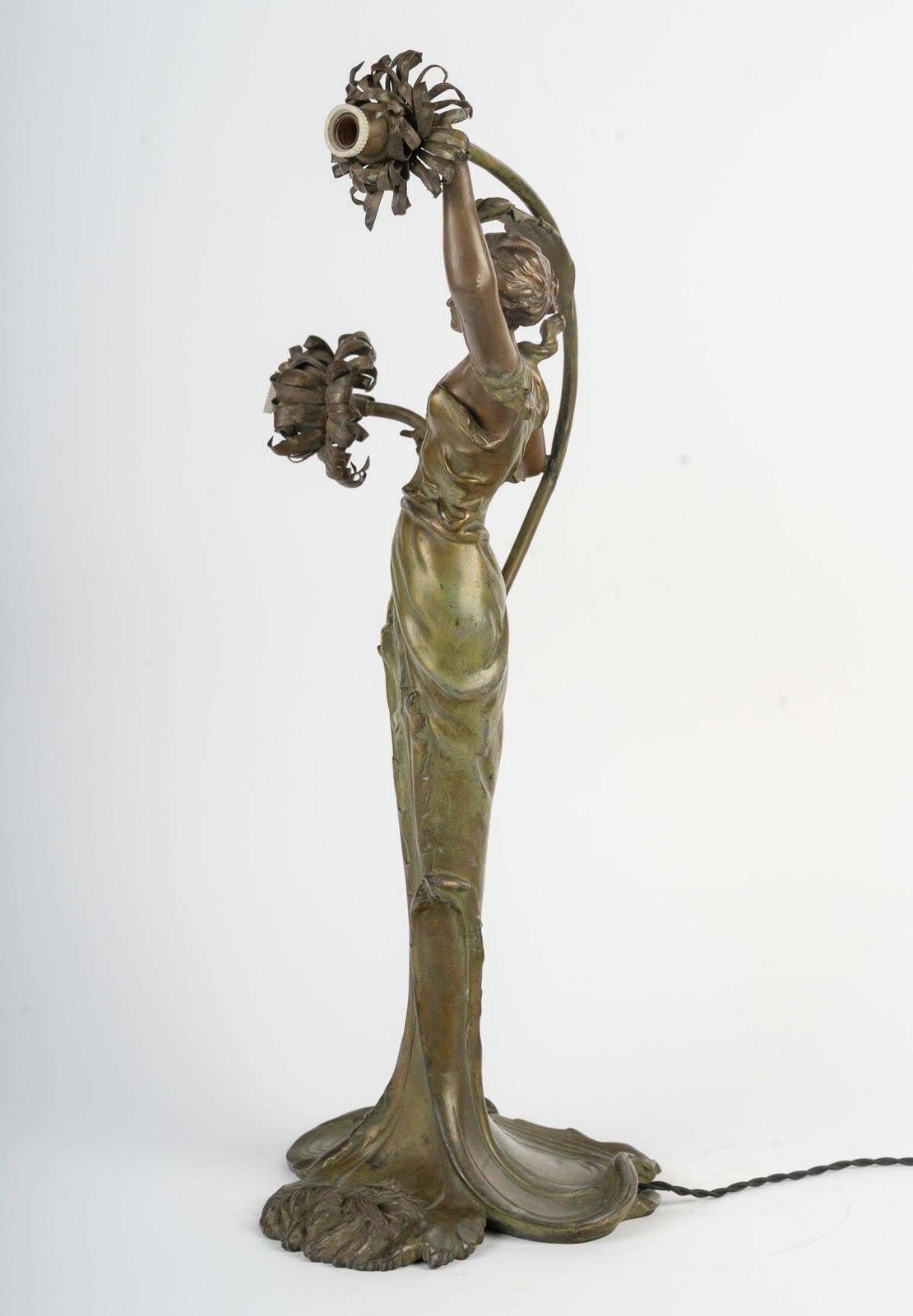Art Nouveau Period Table Lamp, Circa 1900, Depicting A Woman With A Water Lily. photo buy