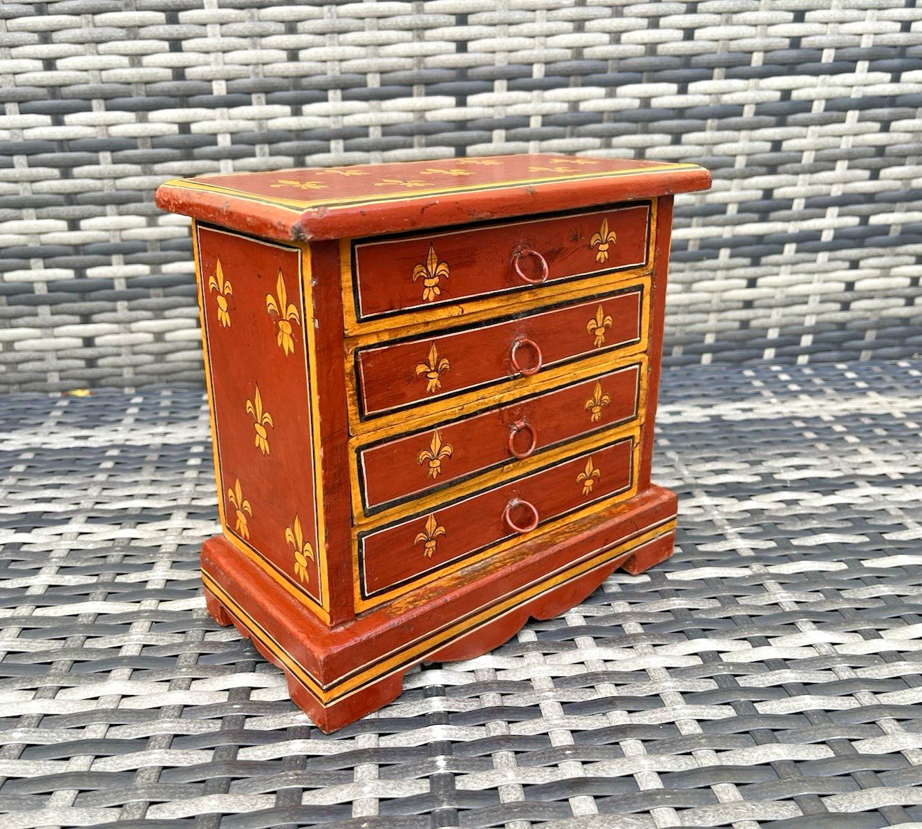 Vintage Miniature Wooden Chest Of Drawers Apprentice Piece French Toleware Style