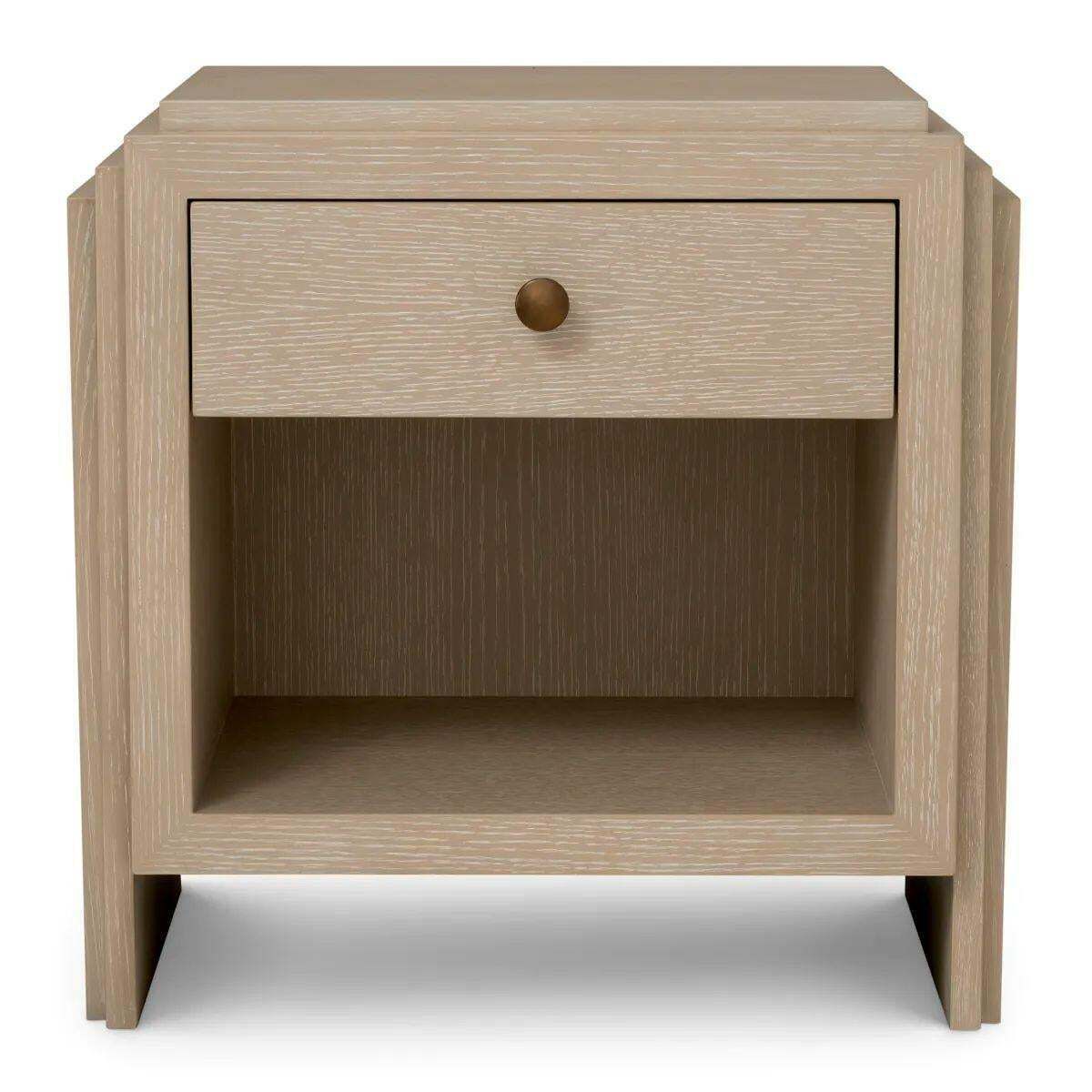 Set Of Two Art Deco Bedside Tables   Washed Oak Veneer, Bronze Finish photo Furniture
