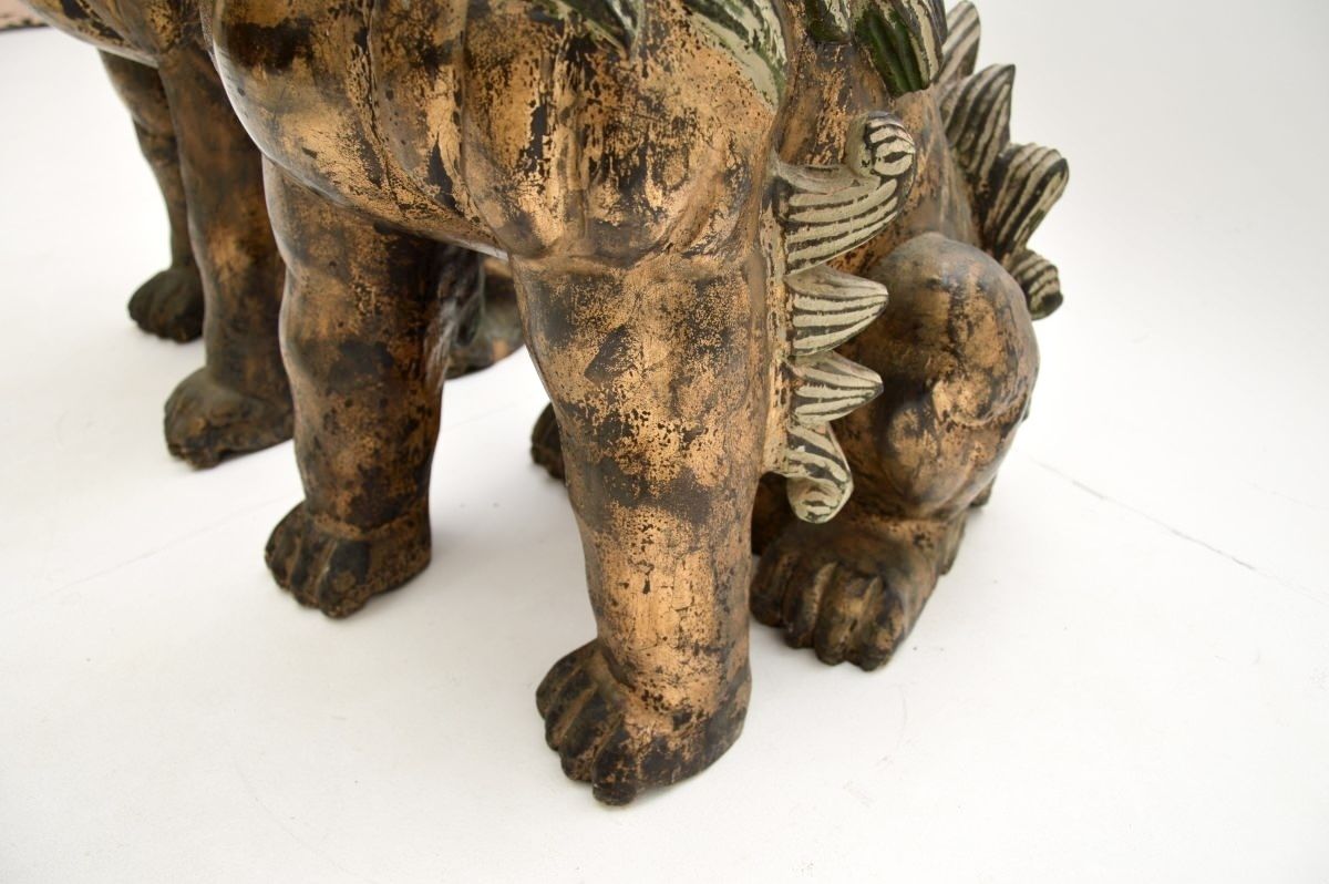 Art Pair Of Antique Chinese Carved Wood Foo Dog Statues photo