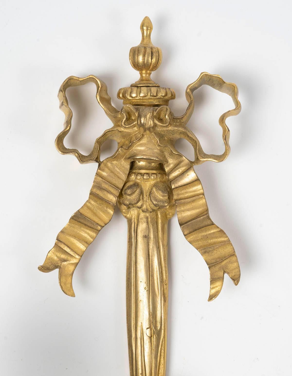 Impressive Pair Of Louis XVI Style Gilt Bronze Wall Sconces, 19th Century. photo furniture