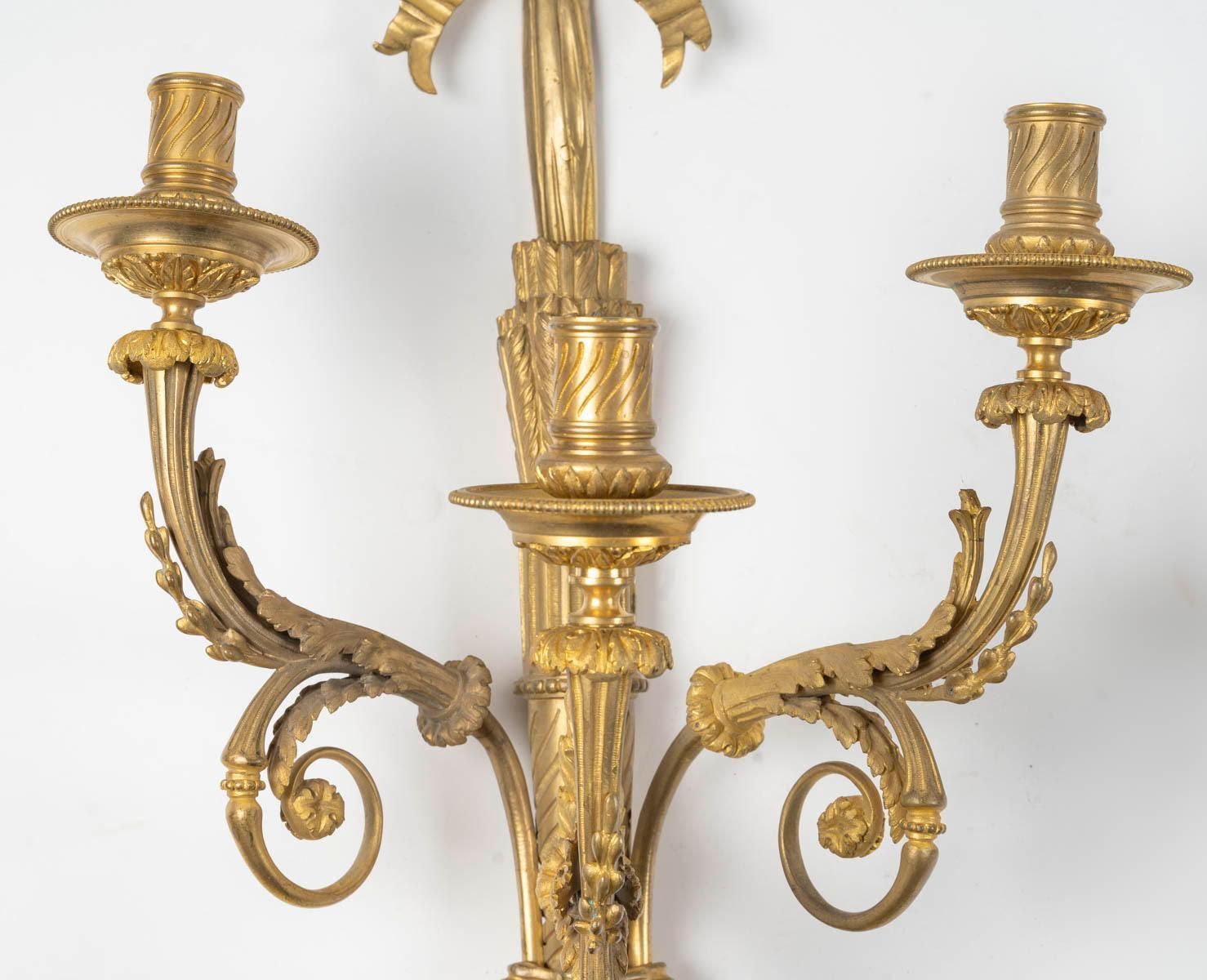Impressive Pair Of Louis XVI Style Gilt Bronze Wall Sconces, 19th Century. photo 4323.0