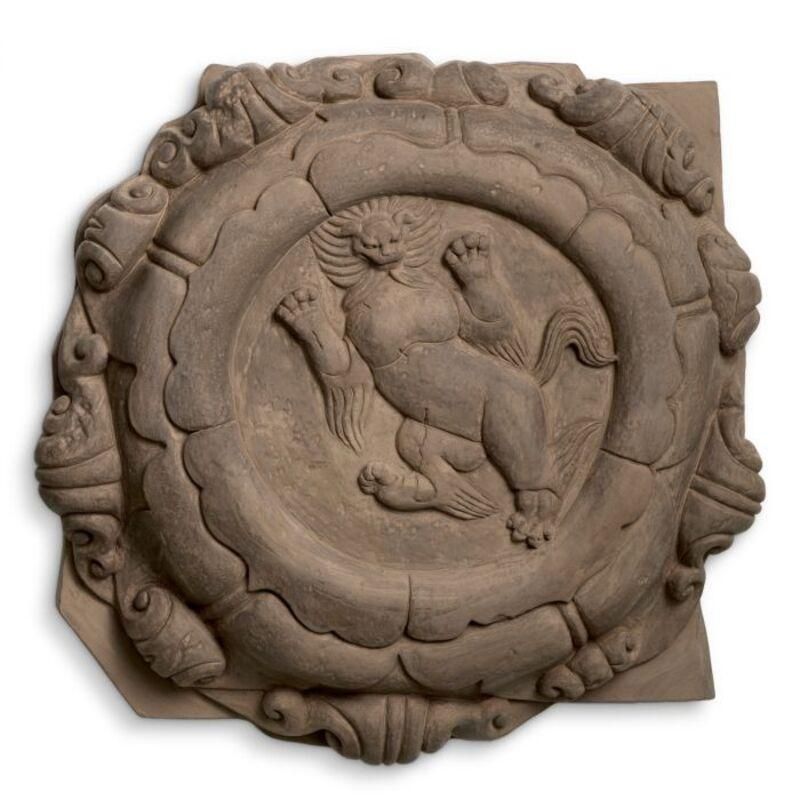 Beige Wall Medallions With Liao Dynasty Motifs, Set Of Two photo Art