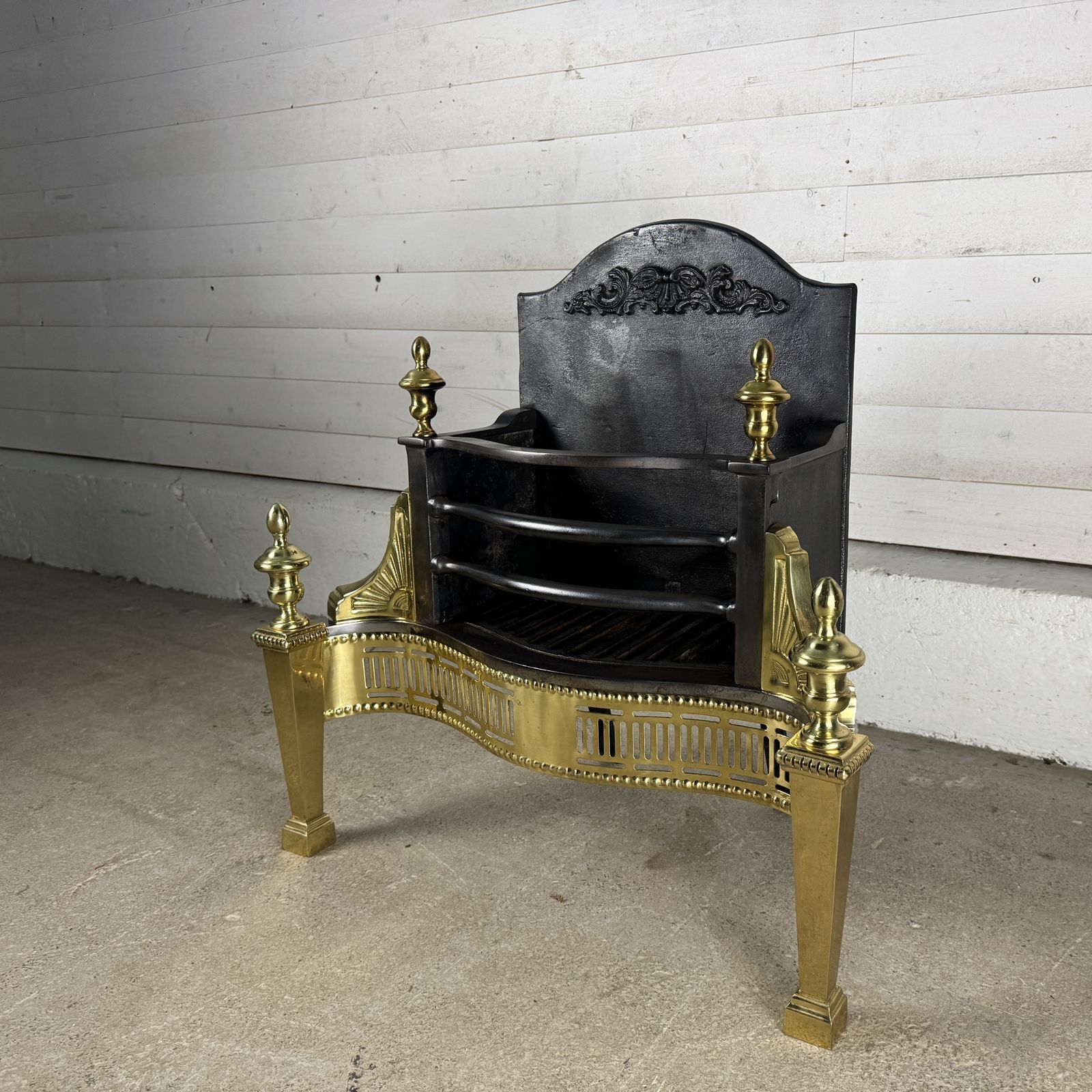 Reclaimed Georgian Style Iron And Brass Fire Basket With Finials photo vinterior