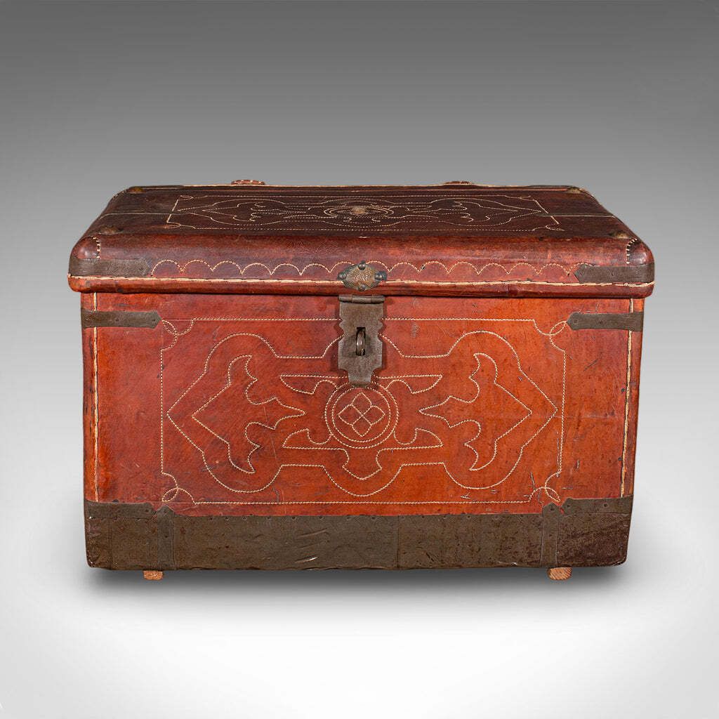Antique Casablanca Travel Trunk, African, Leather, Portmanteau Case, Edwardian photo for sale