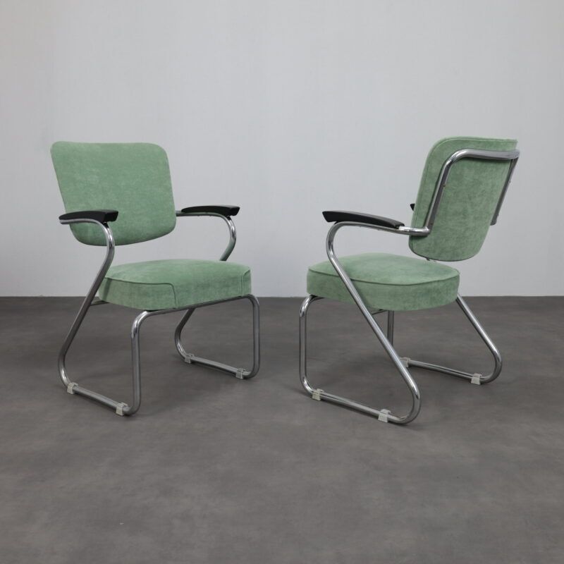 Pair Of Tubular Steel Armchairs By Paul Schuitema For Fana Metaal Netherlands 1950s