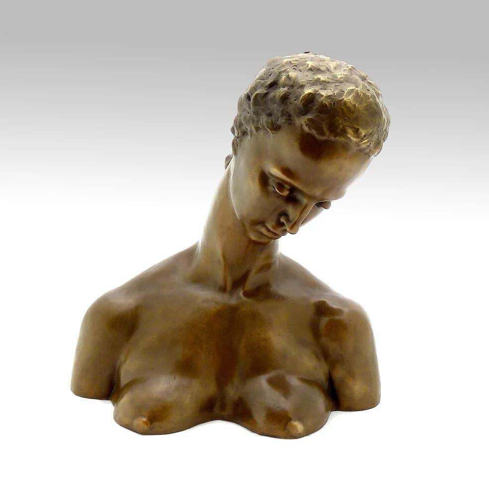 Bronze Bust, Head Of A Woman Tilted, 20th Century