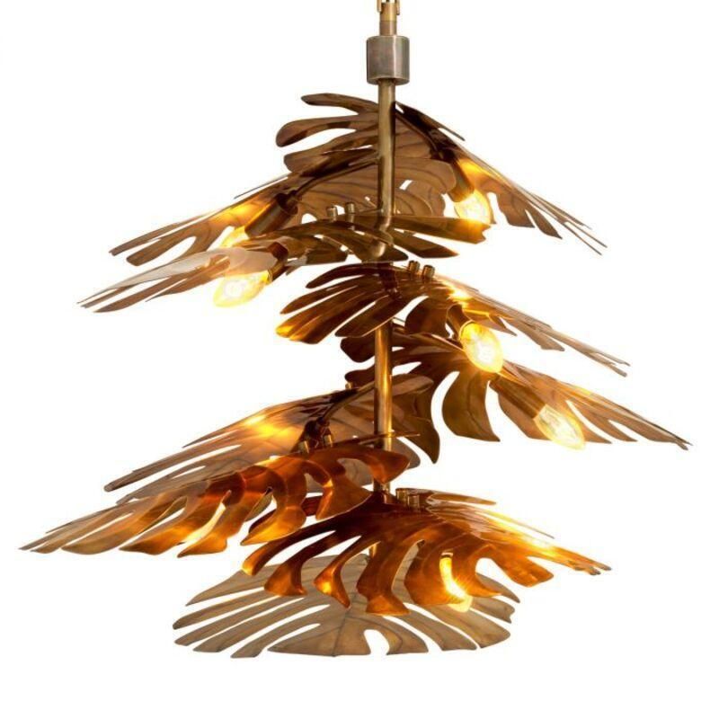 Vintage Brass Tropical Style Chandelier With A Sculptural Leaf Design  1 photo 3110.0