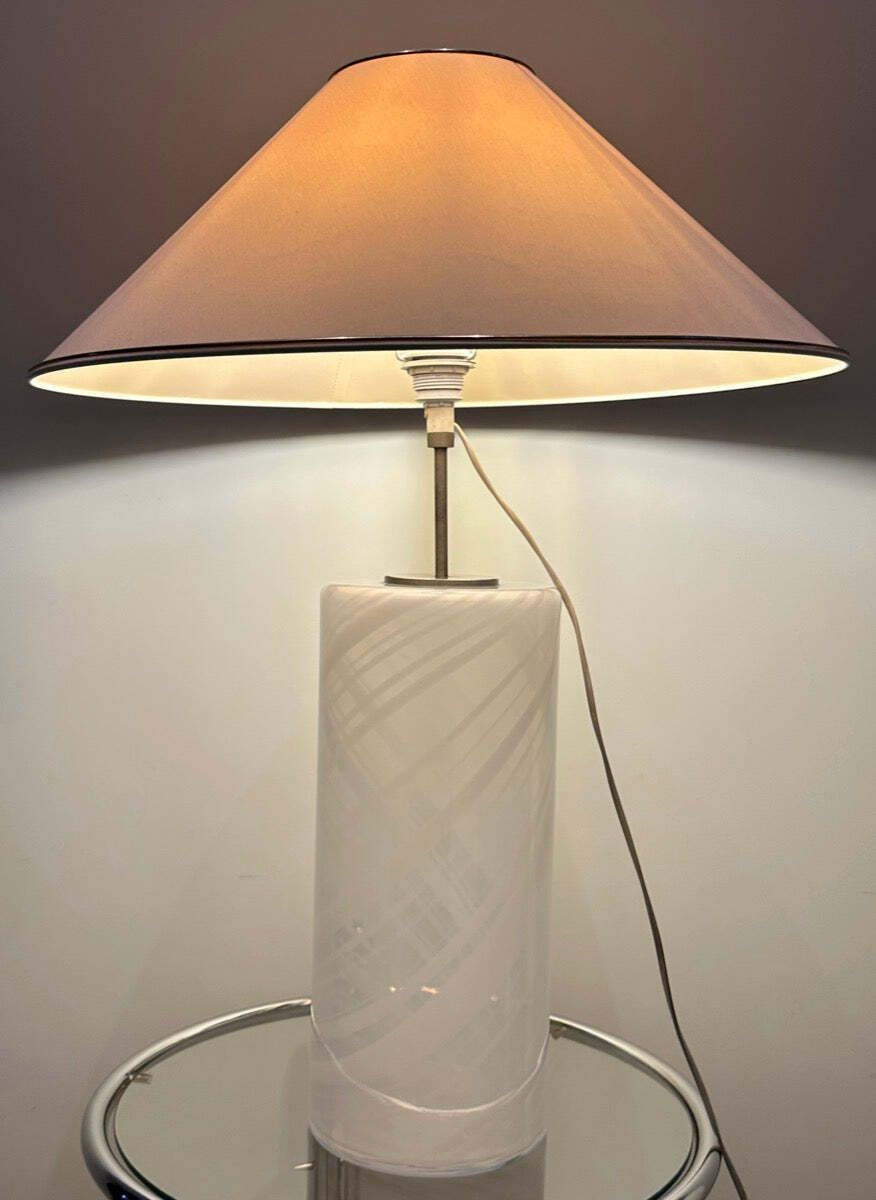 1980s ‘Misty’ Torben Jorgensen For Holmegaard Cylindrical Opaque Swirled Glass Table Lamp Inc Shade photo furniture