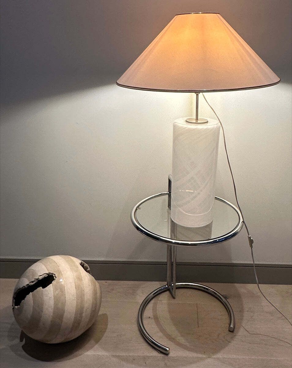 1980s ‘Misty’ Torben Jorgensen For Holmegaard Cylindrical Opaque Swirled Glass Table Lamp Inc Shade photo vinterior