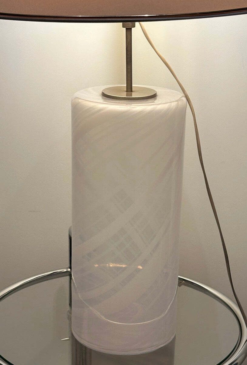photo vintage 1980s ‘Misty’ Torben Jorgensen For Holmegaard Cylindrical Opaque Swirled Glass Table Lamp Inc Shade