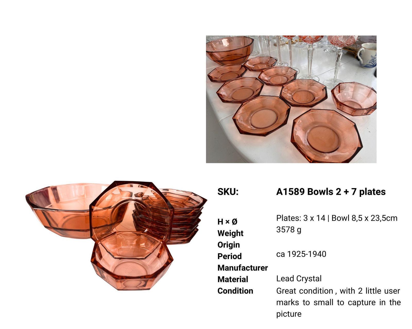 Oranje Kristallen Diepe Borden | 7 Stuks + 2 Schalen photo buy