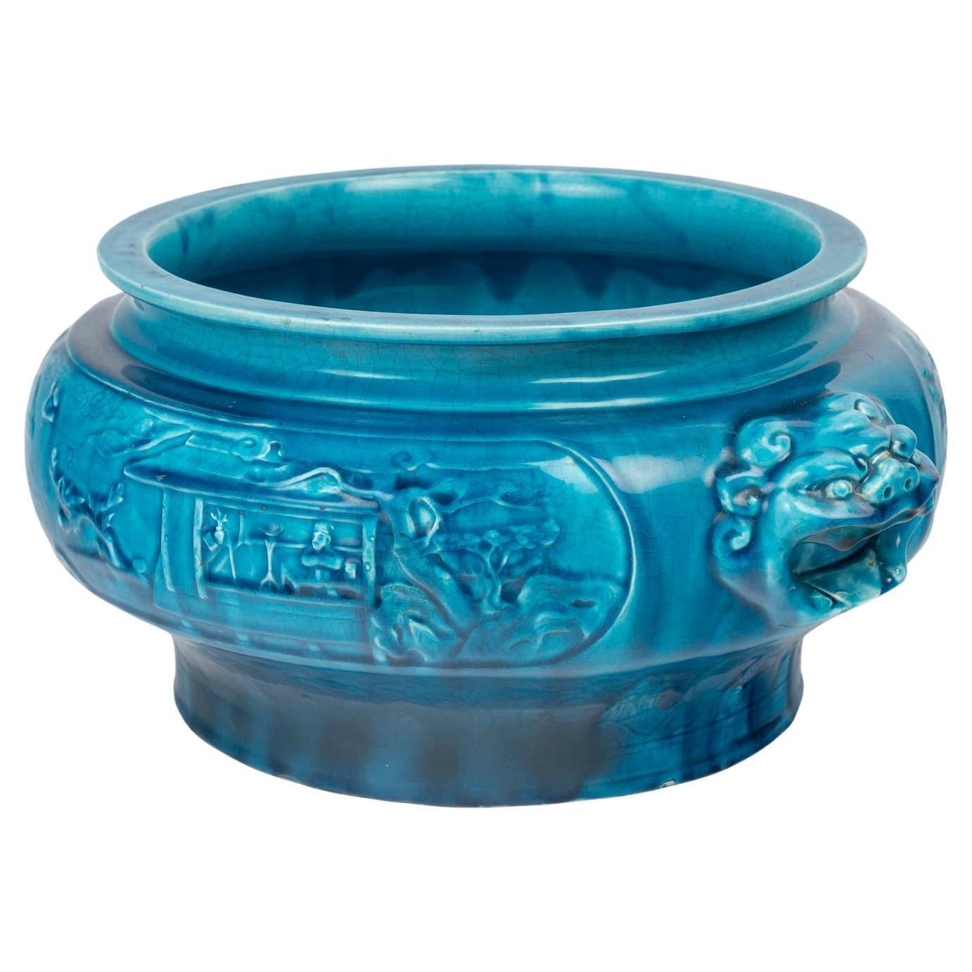 Blue Ceramic Planter, Am Designs/One, Longwy, Napoleon III Period.