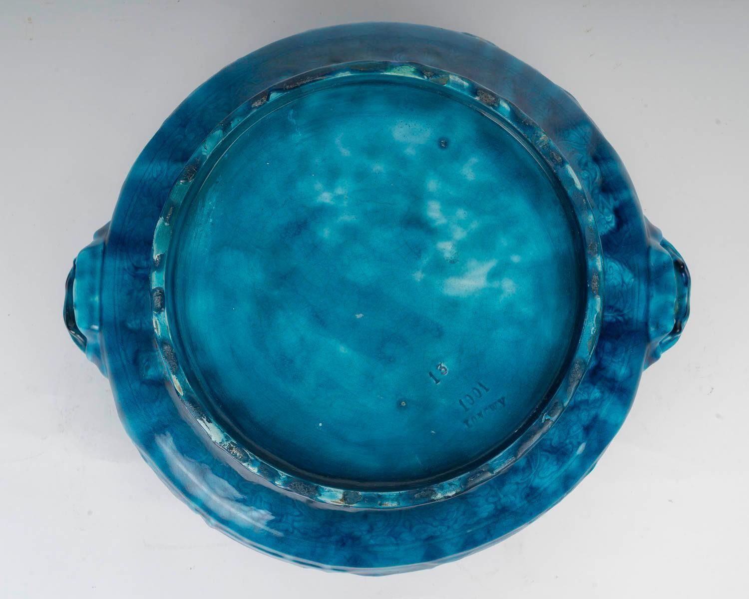 Home Decor Blue Ceramic Planter, Am Designs/One, Longwy, Napoleon III Period. photo