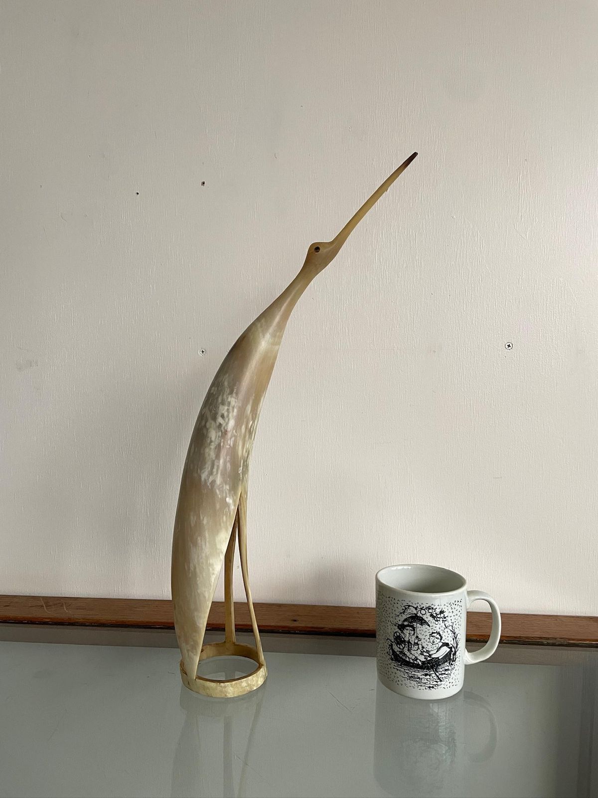 Extra Large Mid Century Sculpture Carved Bone Or Horn Of A Heron