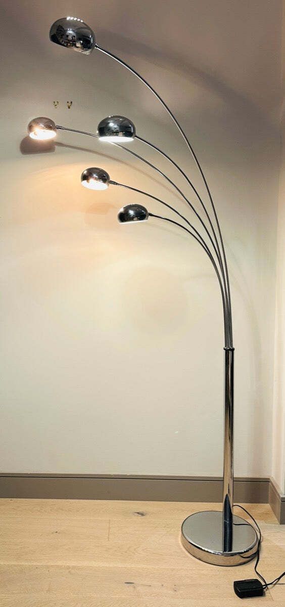 1980s German Modernist Christian Koban For Dom Polished 5 Arm Arc Floor Lamp photo vinterior
