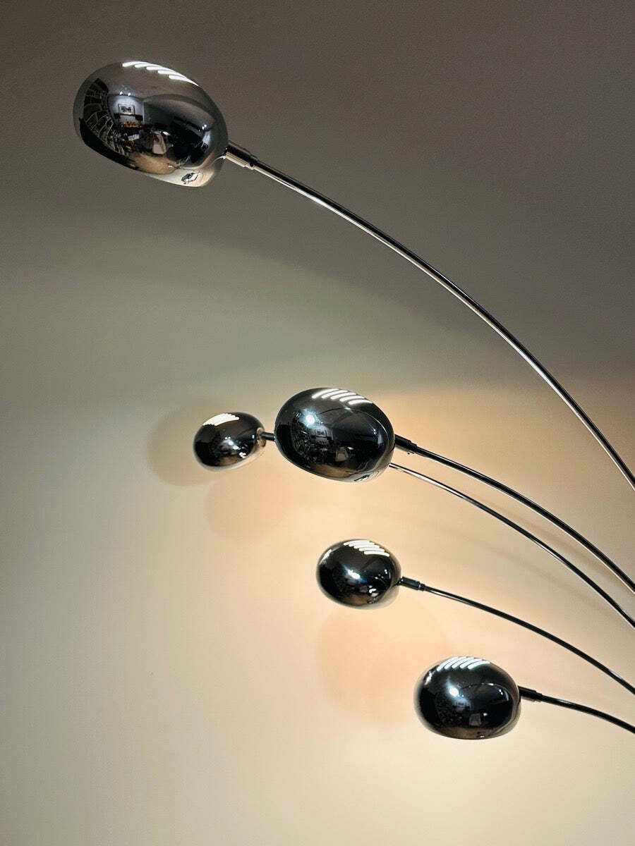 1980s German Modernist Christian Koban For Dom Polished 5 Arm Arc Floor Lamp photo vintage