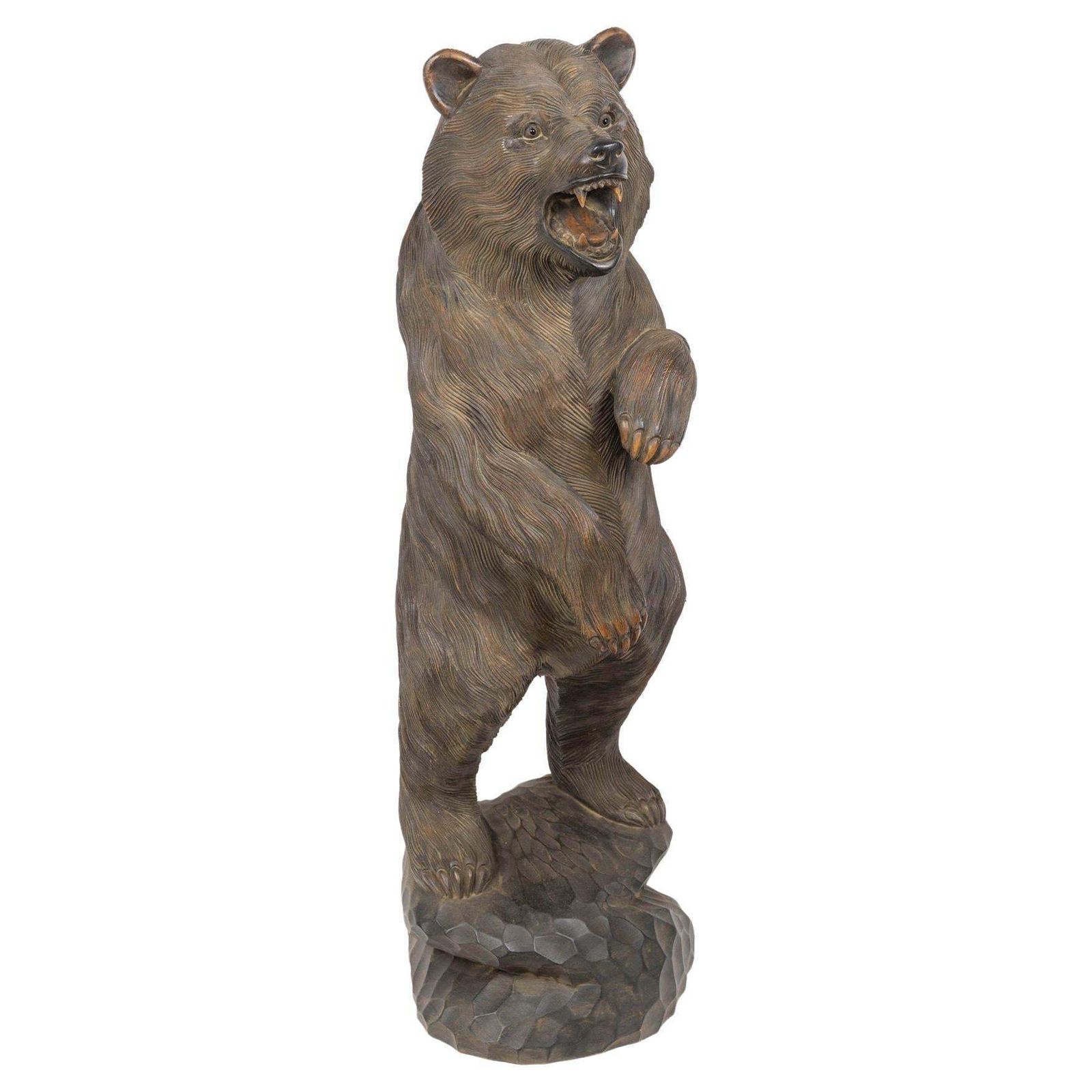 Large Carved Wooden Bear Sculpture, 20th Century.