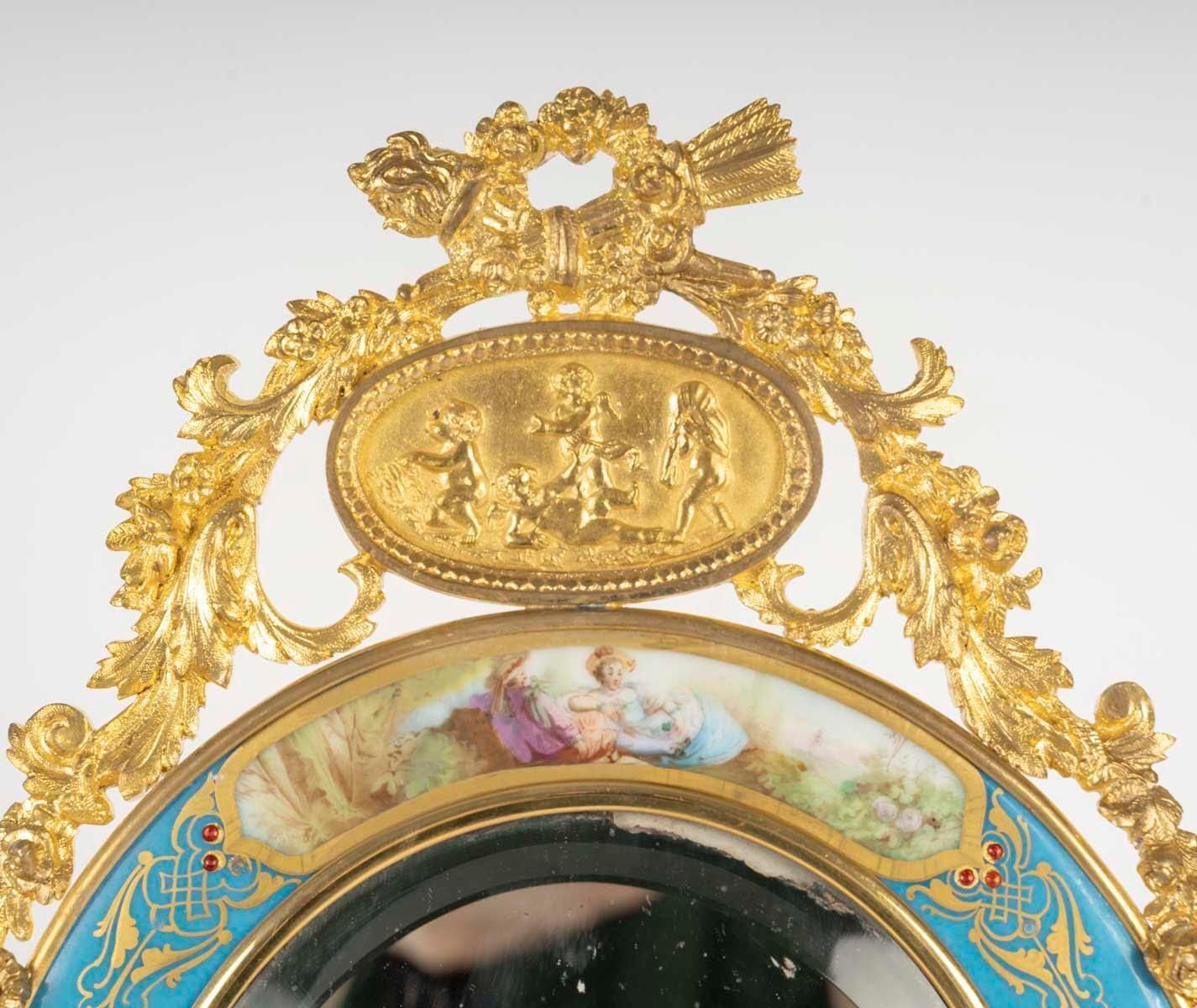 Napoleon III Period Table Mirror In Gilt Bronze And Sèvres Enameled Porcelain photo furniture