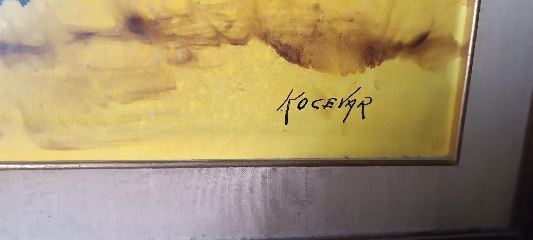 Abstract Painting Gold Leaf And Enamel Enzo Kocevar 70s Horse Horses photo buy