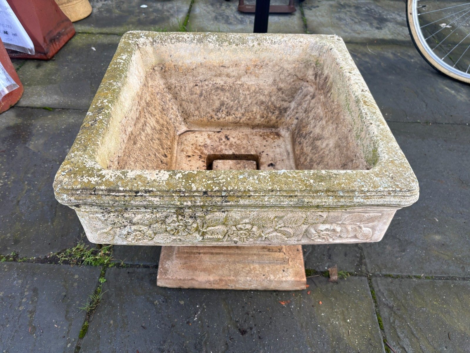 Antique 20th Century Square Planter Urn On Plinth photo furniture