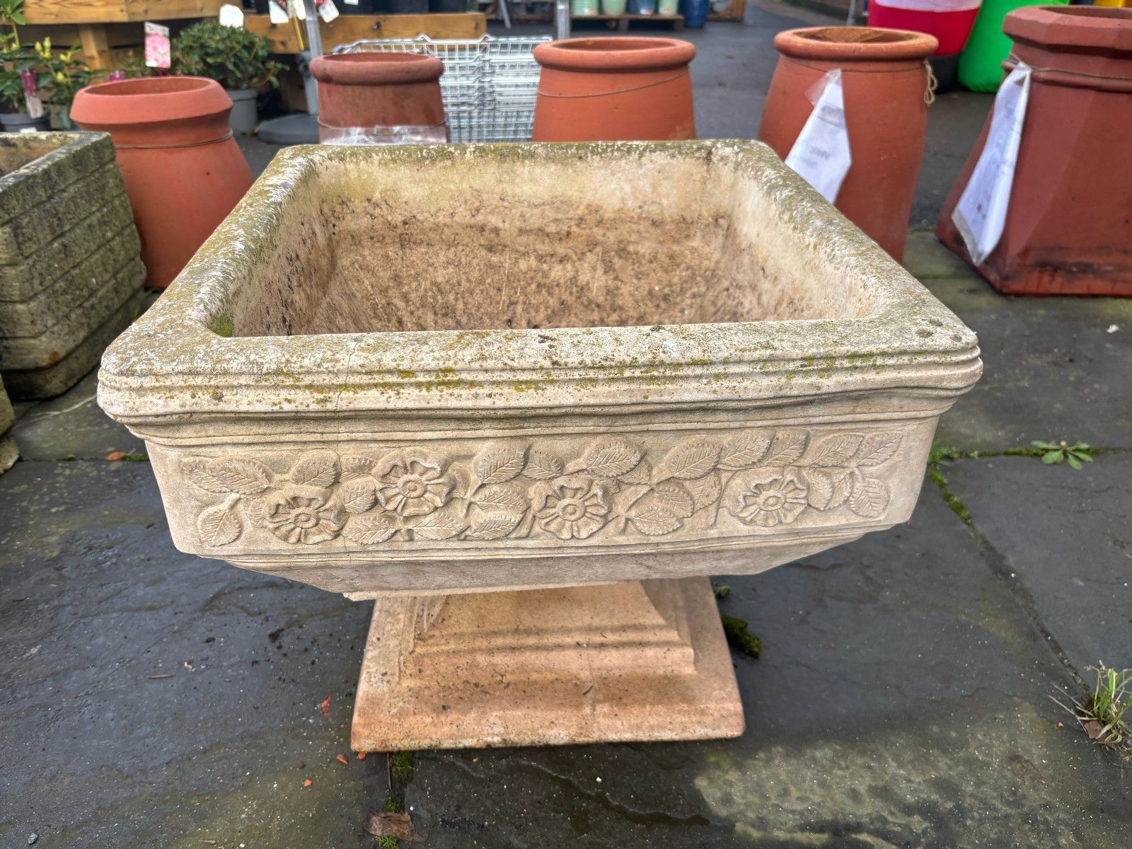 Antique 20th Century Square Planter Urn On Plinth photo vinterior