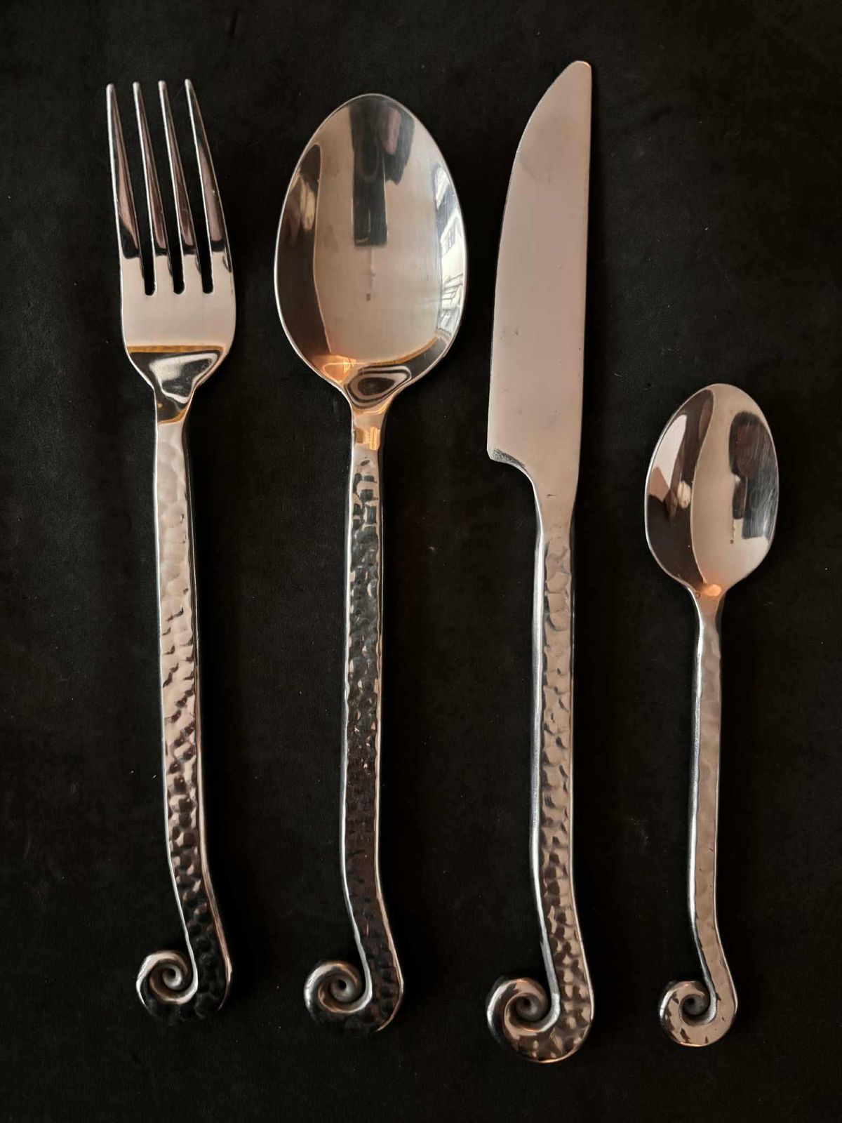 Vintage French Swirl Twist Flatware Set   24 Piece Hammered Medieval Style Stainless Steel photo furniture