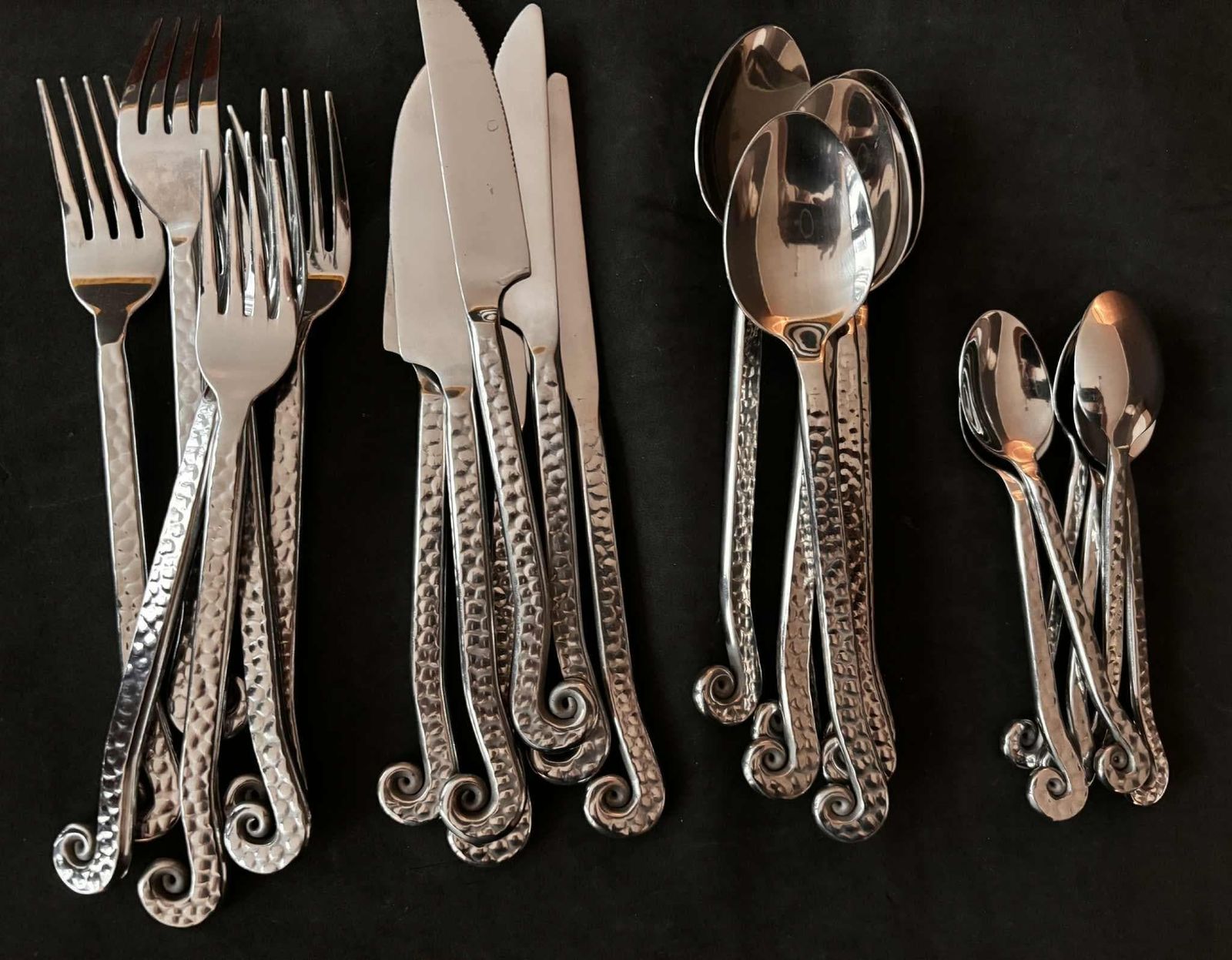 Vintage French Swirl Twist Flatware Set   24 Piece Hammered Medieval Style Stainless Steel photo buy